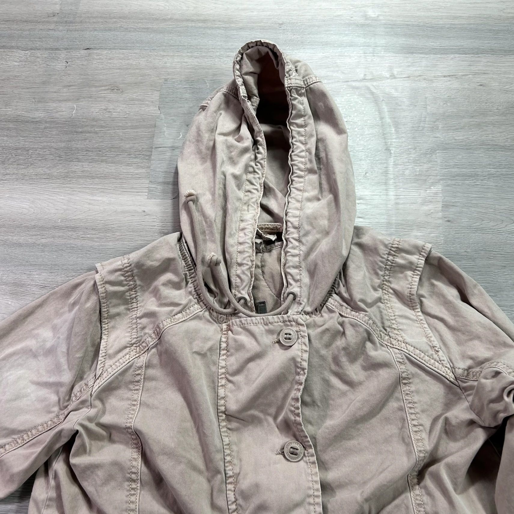 American Eagle Outfitters American Eagle AE-177 Jacket Womens Small Beige Hooded Field Utility Liner Size S / US 4 / IT 40 - 6 Thumbnail