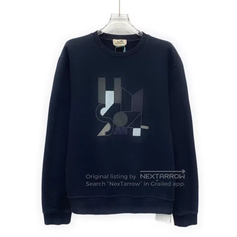 Hermes Hermes 24 Model Dark Blue Geometric Pattern Cotton Crewnec Size L / US 10 / IT 46 - 1 Thumbnail