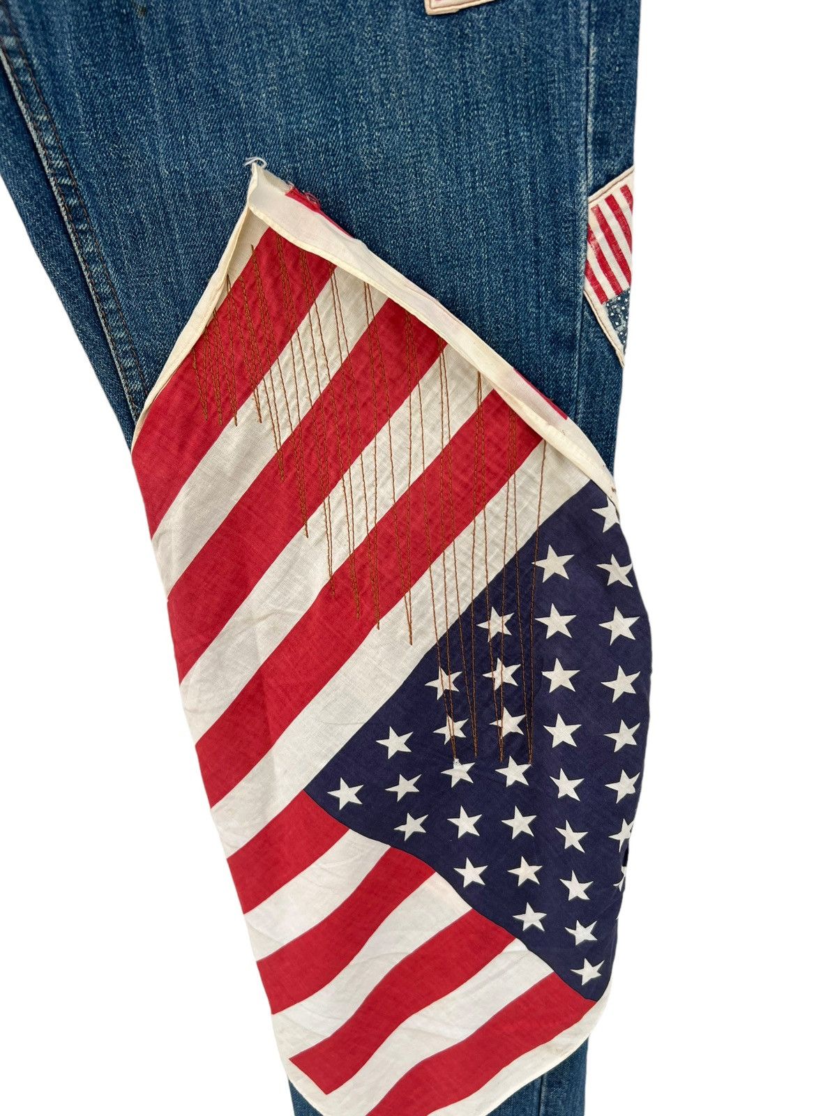 Vintage Kaneko Isao Japan USA Flag Patches Denim Jeans