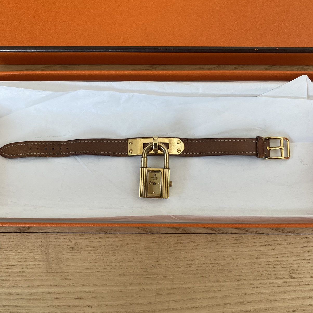 Hermes Hermes Kelly Watch Gold Brown Leather Bracelet Paris Vintage Size ONE SIZE - 2 Thumbnail