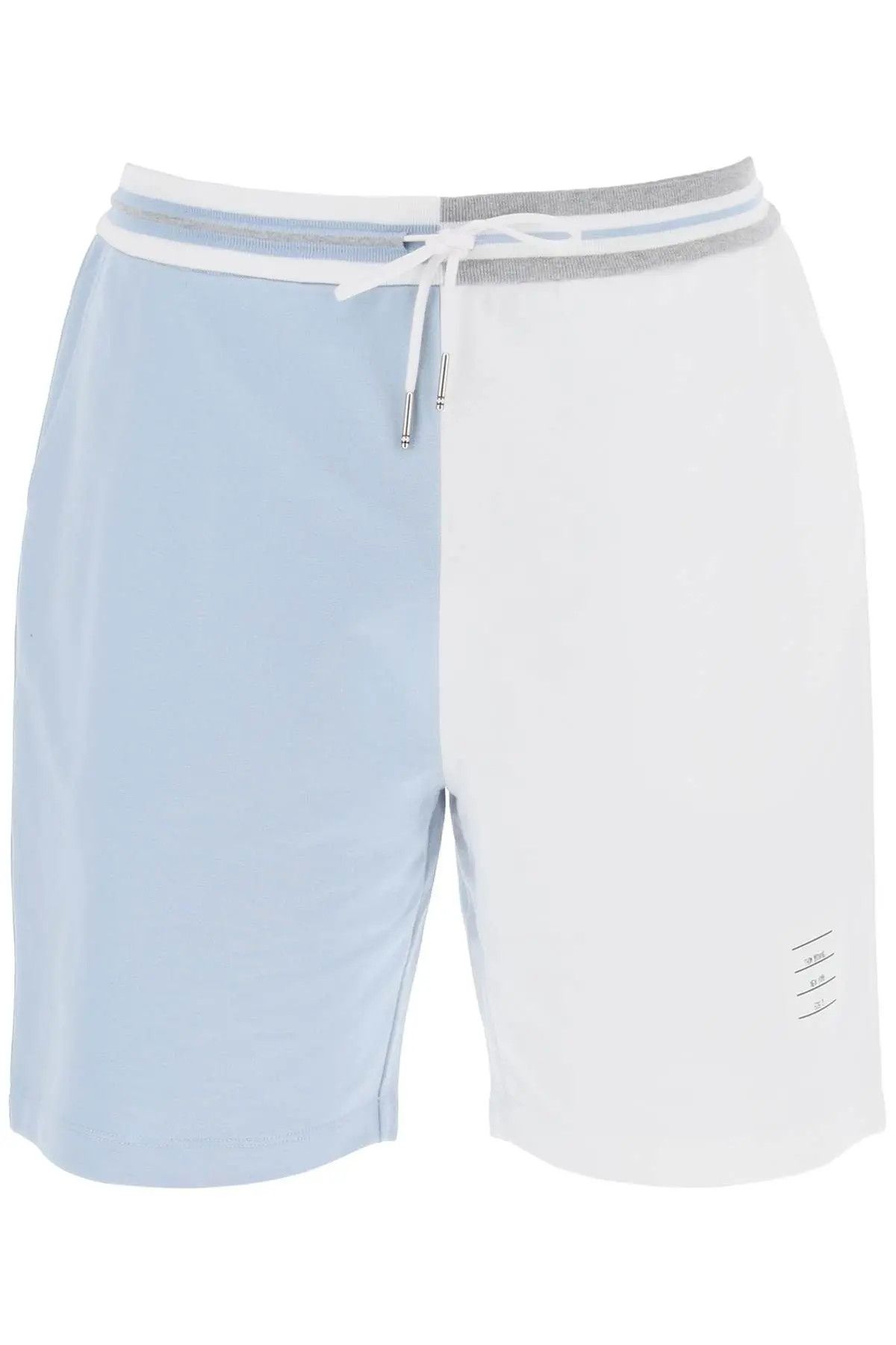 image of Thom Browne O1S22I1N0324 Funmix Two-Tone Sweatshort In White Light Blue, Men's (Size 36)