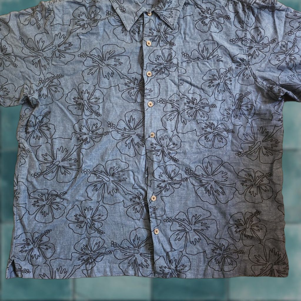 High Sierra High Sierra Shirt Floral Short Sleeve Button-Up XL Teens Boys Blue Linen Rayon Summer Spring Fall Moment Size US XL / EU 56 / 4 - 1 Thumbnail