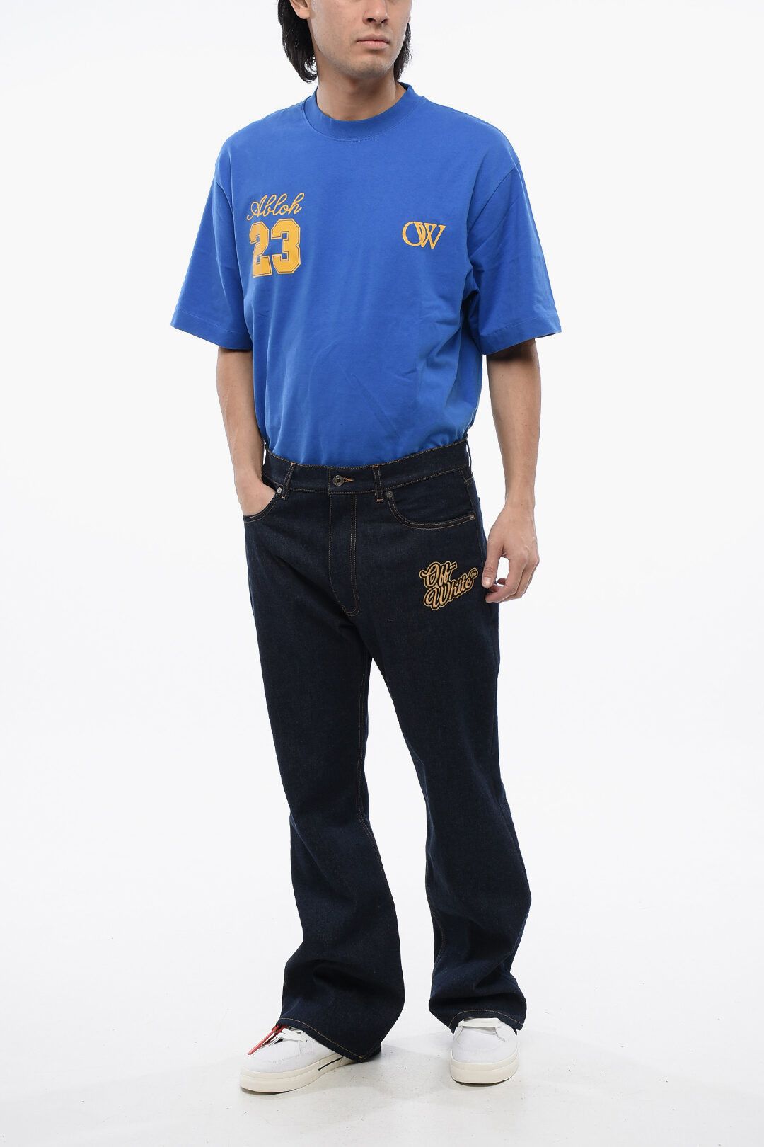 Off-White og1mm0525 Embroidered Flare-Fit 90S Logo Jeans in Blue Size US 30 / EU 46 - 4 Thumbnail
