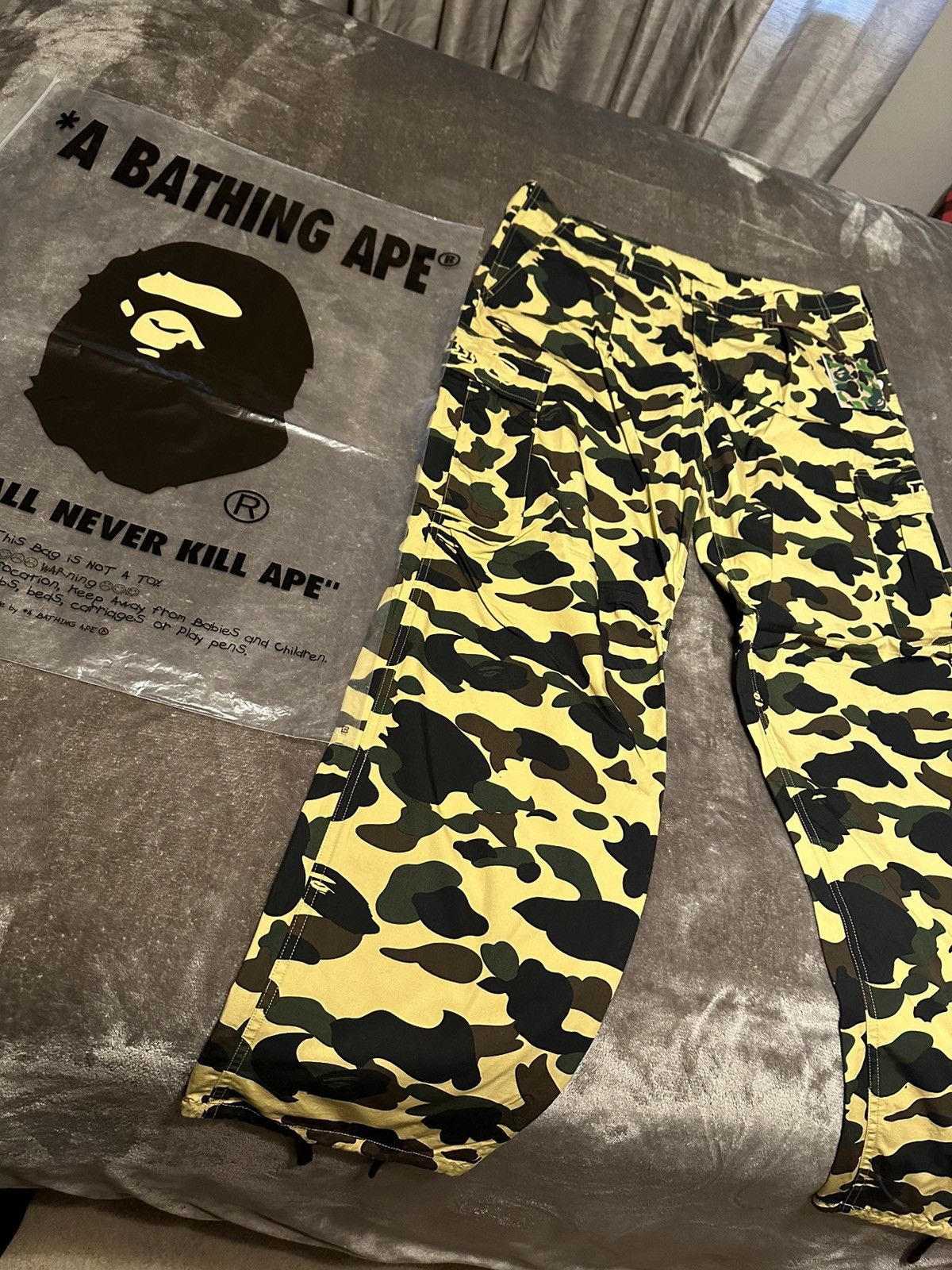 image of Bape 1St Camo 6-Pocket Cargo Pants in Yellow, Men's (Size 36)