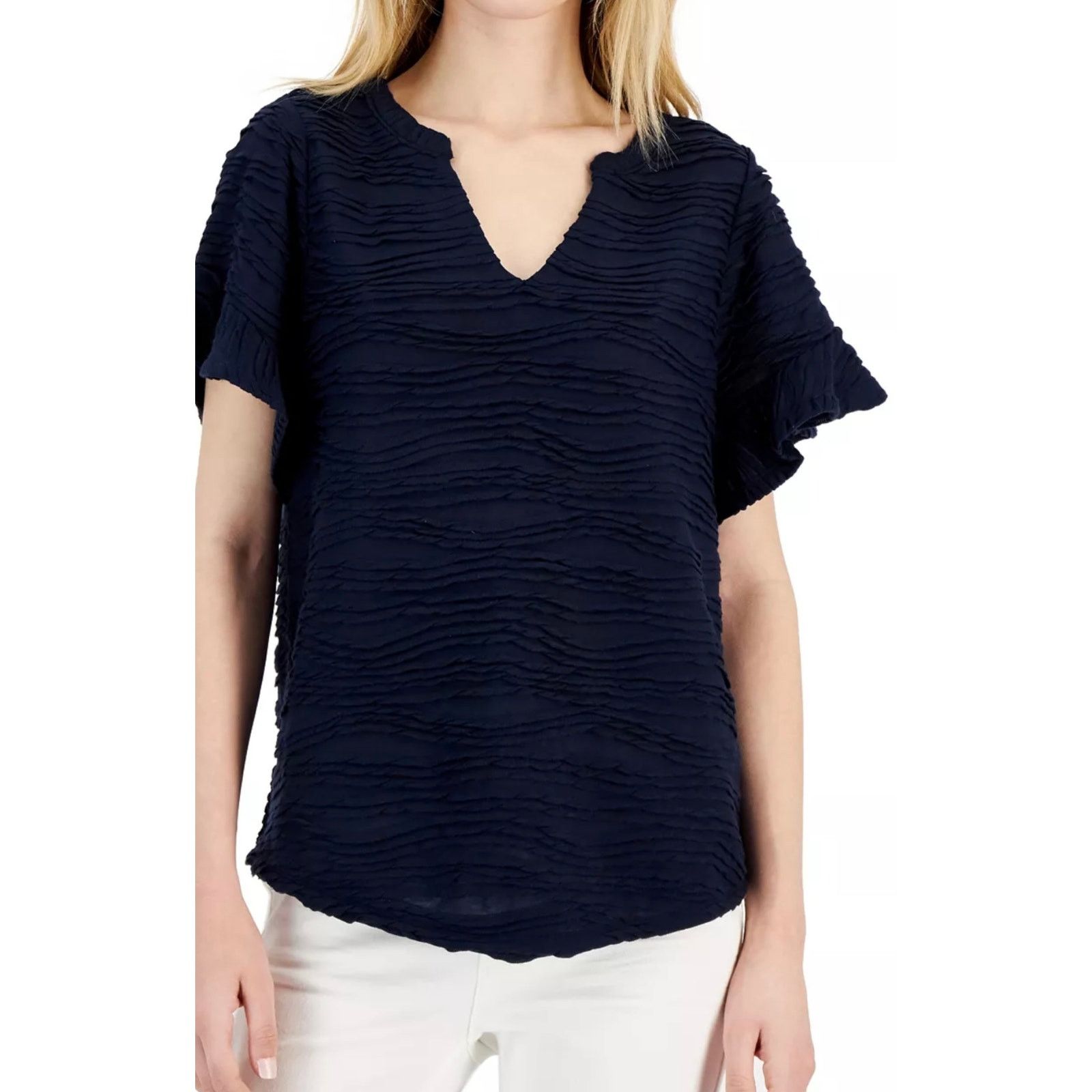 Other Willow Drive Textured Blouse Short Flutter Sleeves Blue S Size S / US 4 / IT 40 - 1 Thumbnail