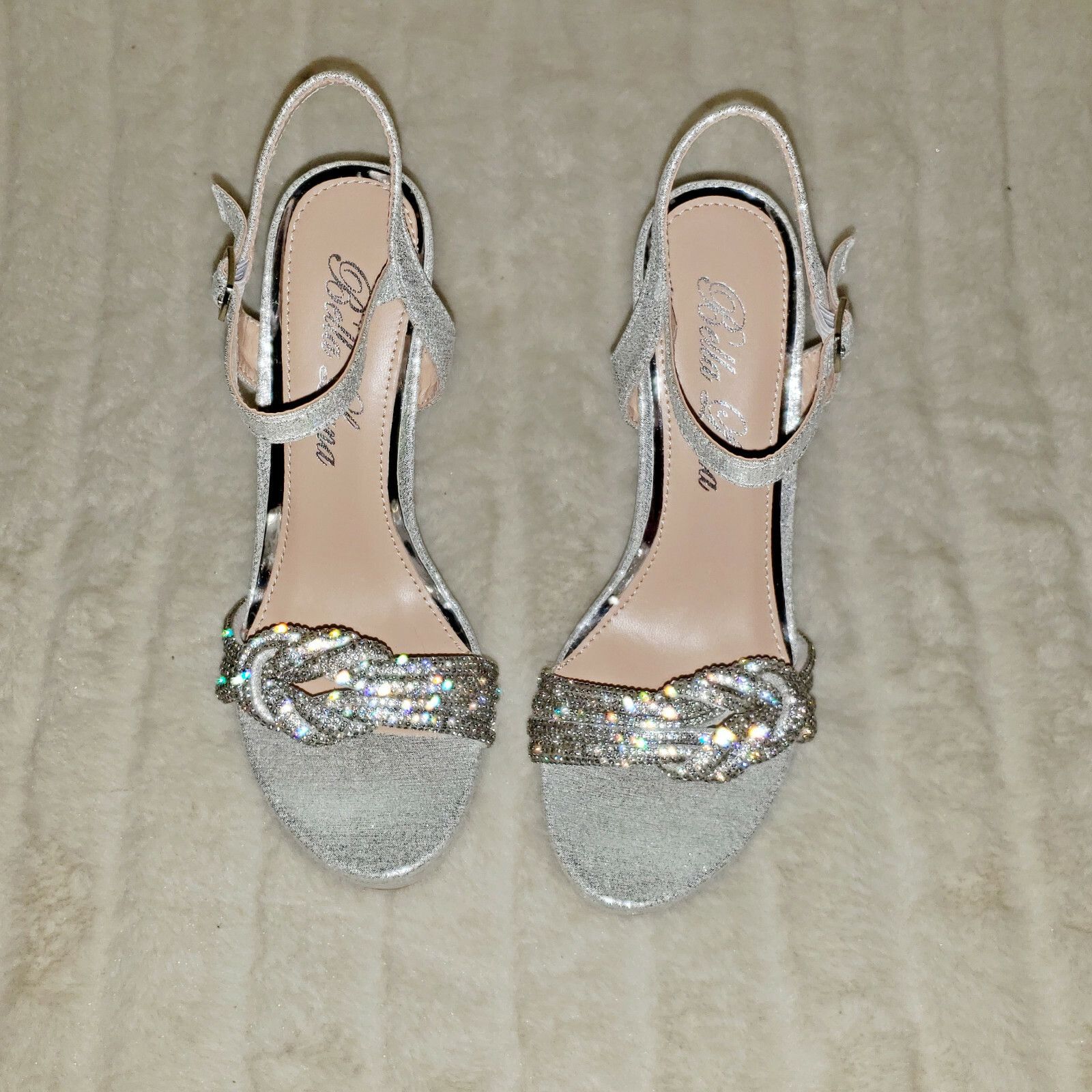 Other Sevent Silver Shimmery Platform Rhinestone High Heel Sandals Size US 8 / IT 38 - 8 Thumbnail
