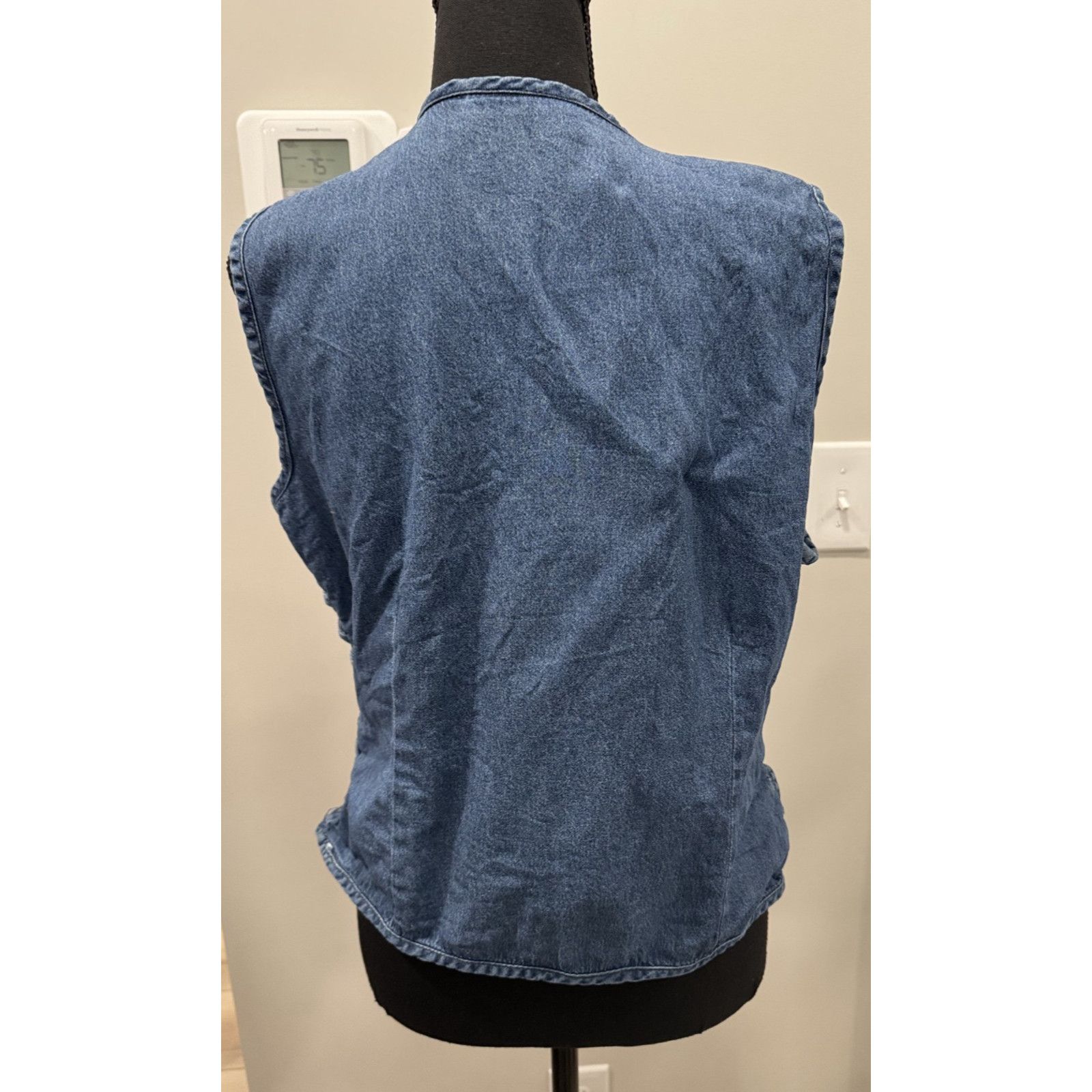 Other Vintage 90s Boho Denim Vest Floral Open Weave Crochet Large Size L / US 10 / IT 46 - 2 Thumbnail