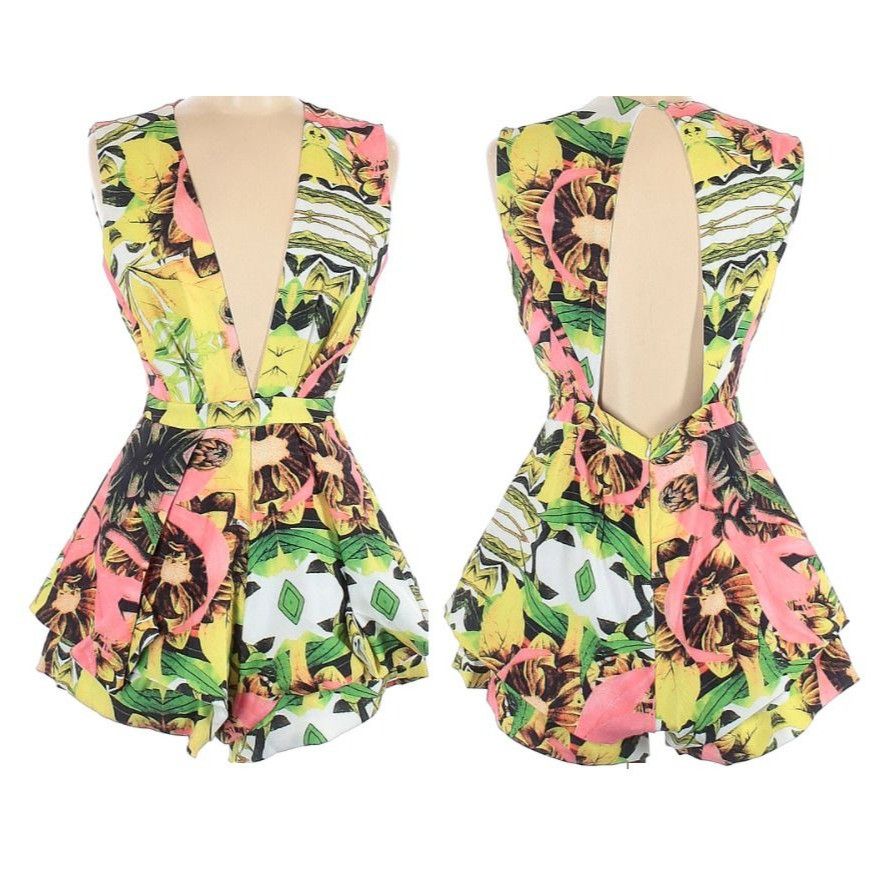 Other ❤️Sexy Floral Tropical V-Neck Romper Elegant Summer Sleevele Size L / US 10 / IT 46 - 2 Thumbnail