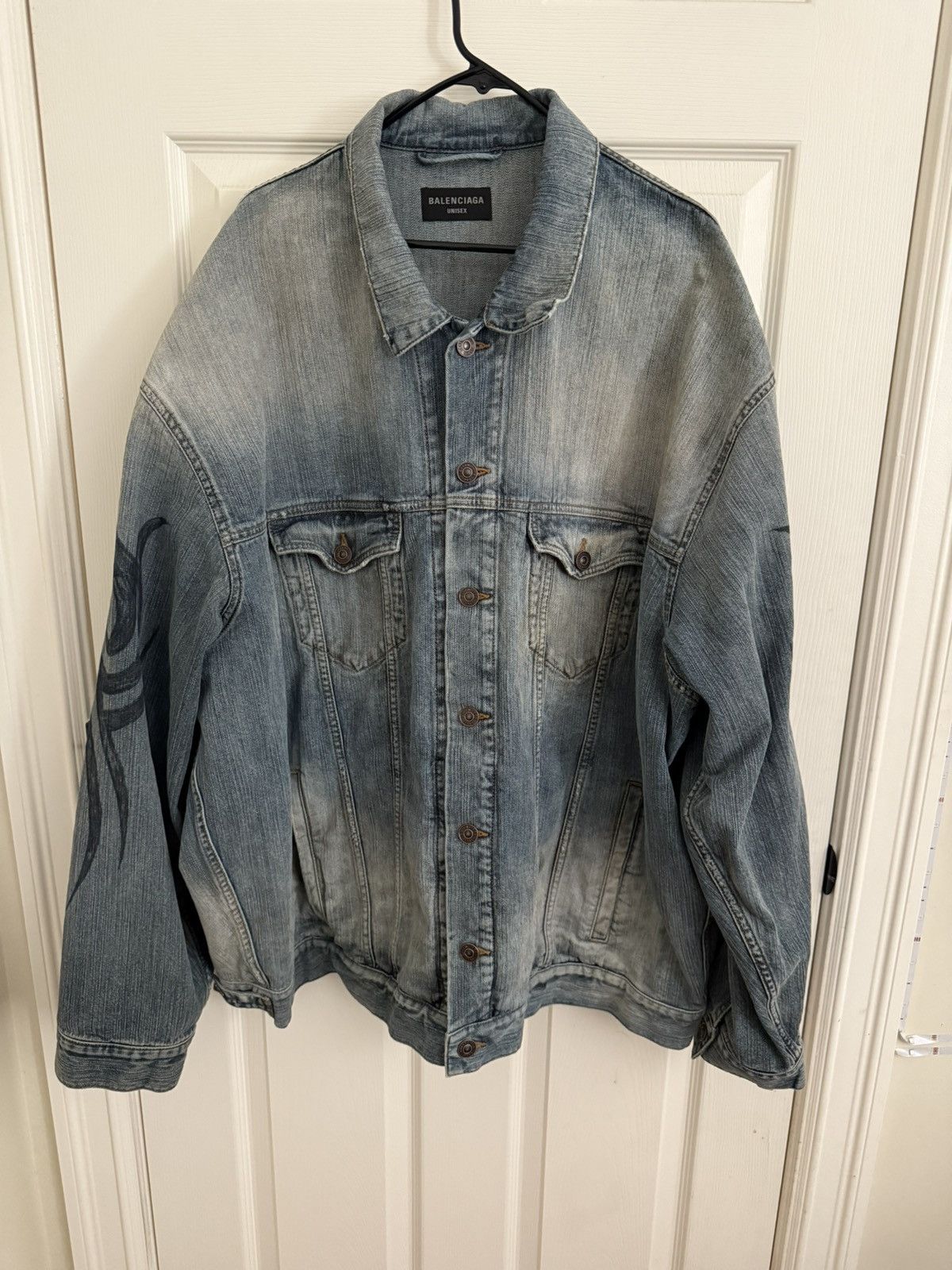 Balenciaga 2024 Y2K Tattoo Tribal Oversized Denim Jacket