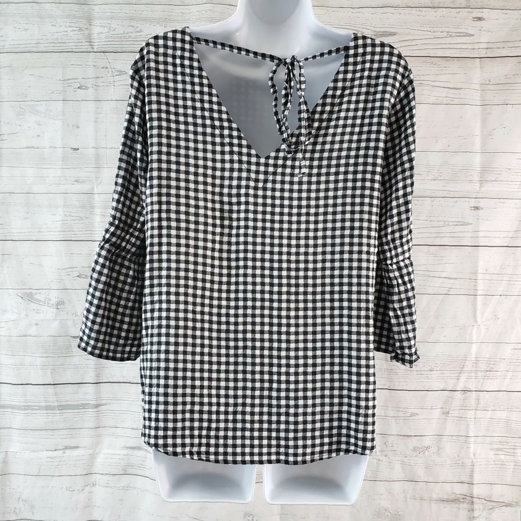 Vintage Maurices Womens Blouse Shirt 3/4 Sleeve Black White Gingham Rayon Medium Adults Womens Size M / US 6-8 / IT 42-44 - 4 Thumbnail