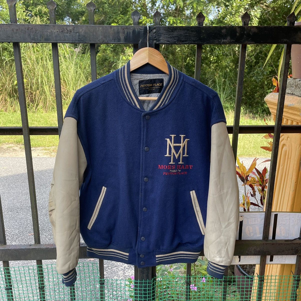 Japanese Brand 🔥🔥🇯🇵Peyton Place Sleeves Leather Heavy Wool Varsity Jacket Size M / US 6-8 / IT 42-44 - 3 Thumbnail