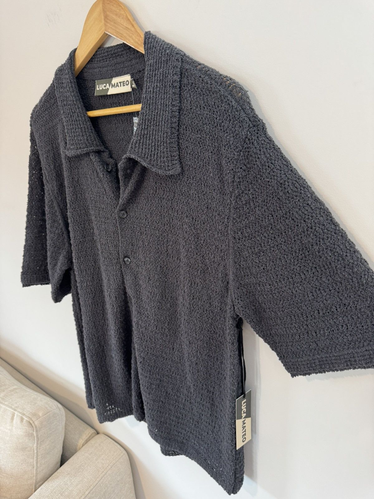 Other Luca Mateo Textured Open Knit Boxy Fit Button Down Polo Grey Size US L / EU 52-54 / 3 - 5 Thumbnail