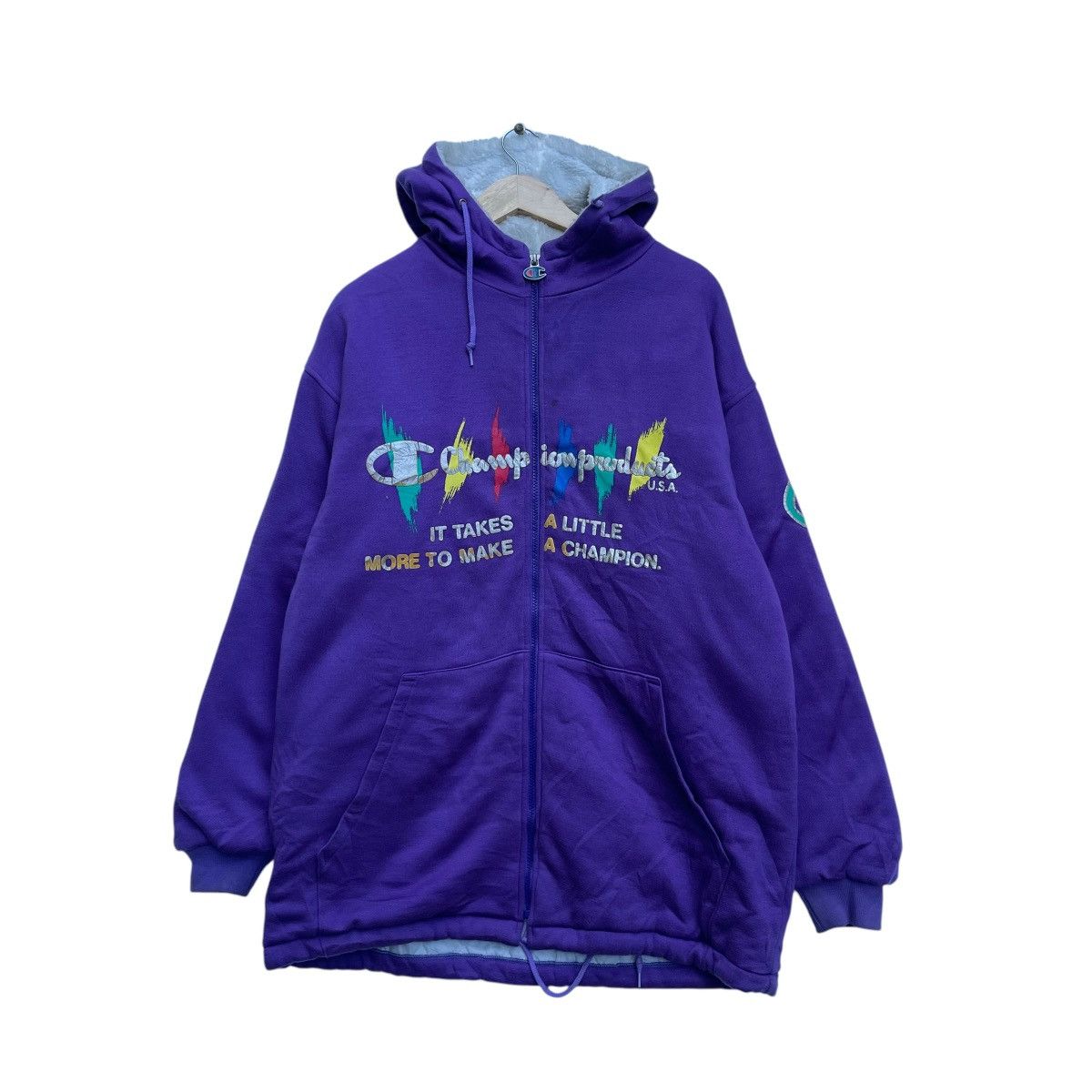 Champion × Vintage 💥Vintage Champion Big Logo Zipper Sweater Hooded Jacket Size US M / EU 48-50 / 2 - 1 Thumbnail