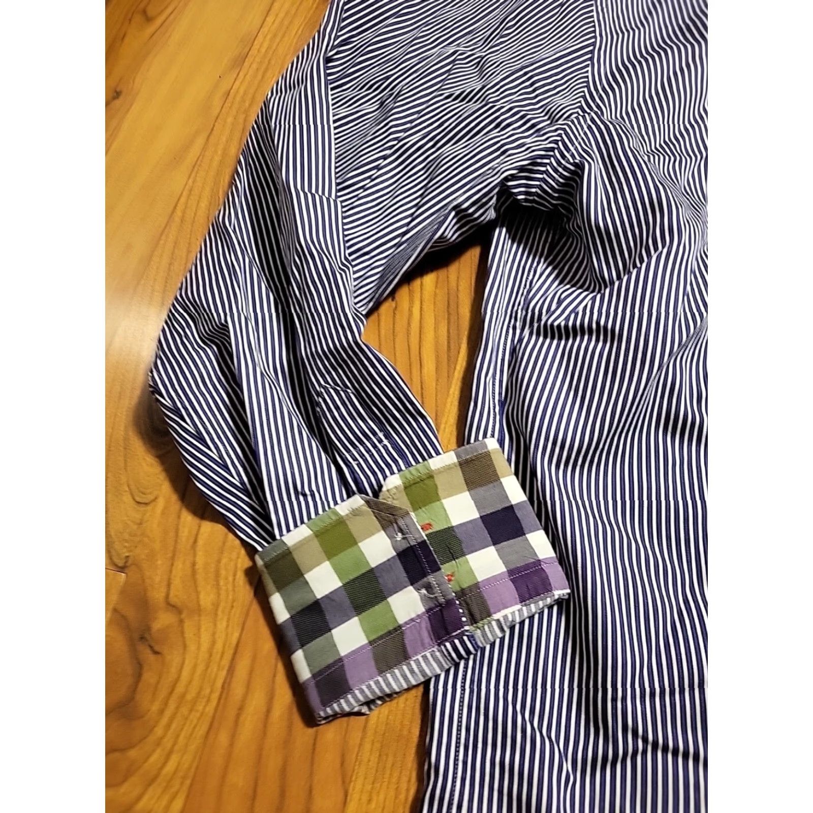 J Brand Rufus Pinstriped Button-Up Shirt LS Flip Cuff 2XL Mens Blue White Multicolor Pinstripe Button-Up Shirt Men Size US XXL / EU 58 / 5 - 2 Thumbnail