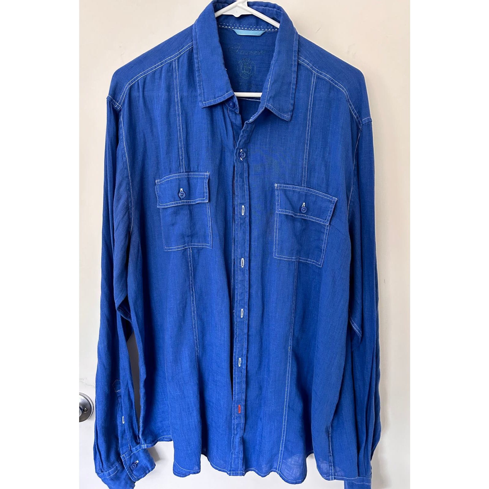 PATRICK ASSARAF Patrick Assaraf Cobalt Blue Linen Long Sleeve shirt XL Size US XL / EU 56 / 4 - 1 Thumbnail
