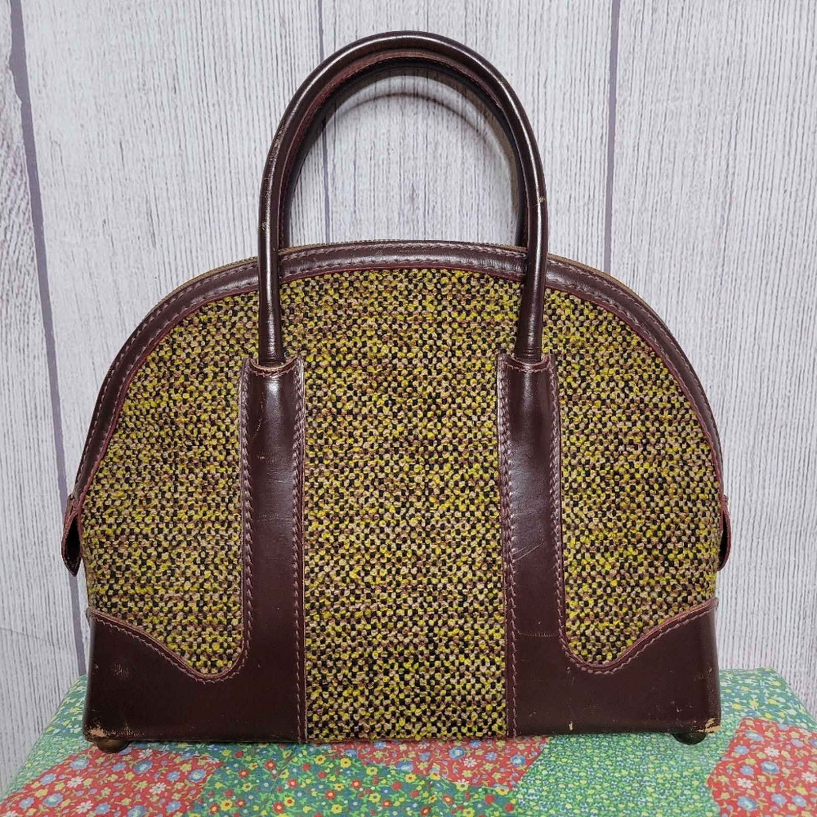 Mark Cross Vintage 50s Mark Cross Satchel in Green Hand-Loomed Tweed Size ONE SIZE - 3 Thumbnail