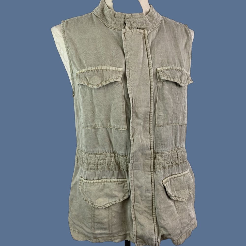 Sanctuary VINTAGE Sanctuary Vest Women's Small Sleeveless Zip Front Cargo Pockets Khaki Tan Linen Blend Beige 65% tencel 35% linen Size S / US 4 / IT 40 - 1 Thumbnail