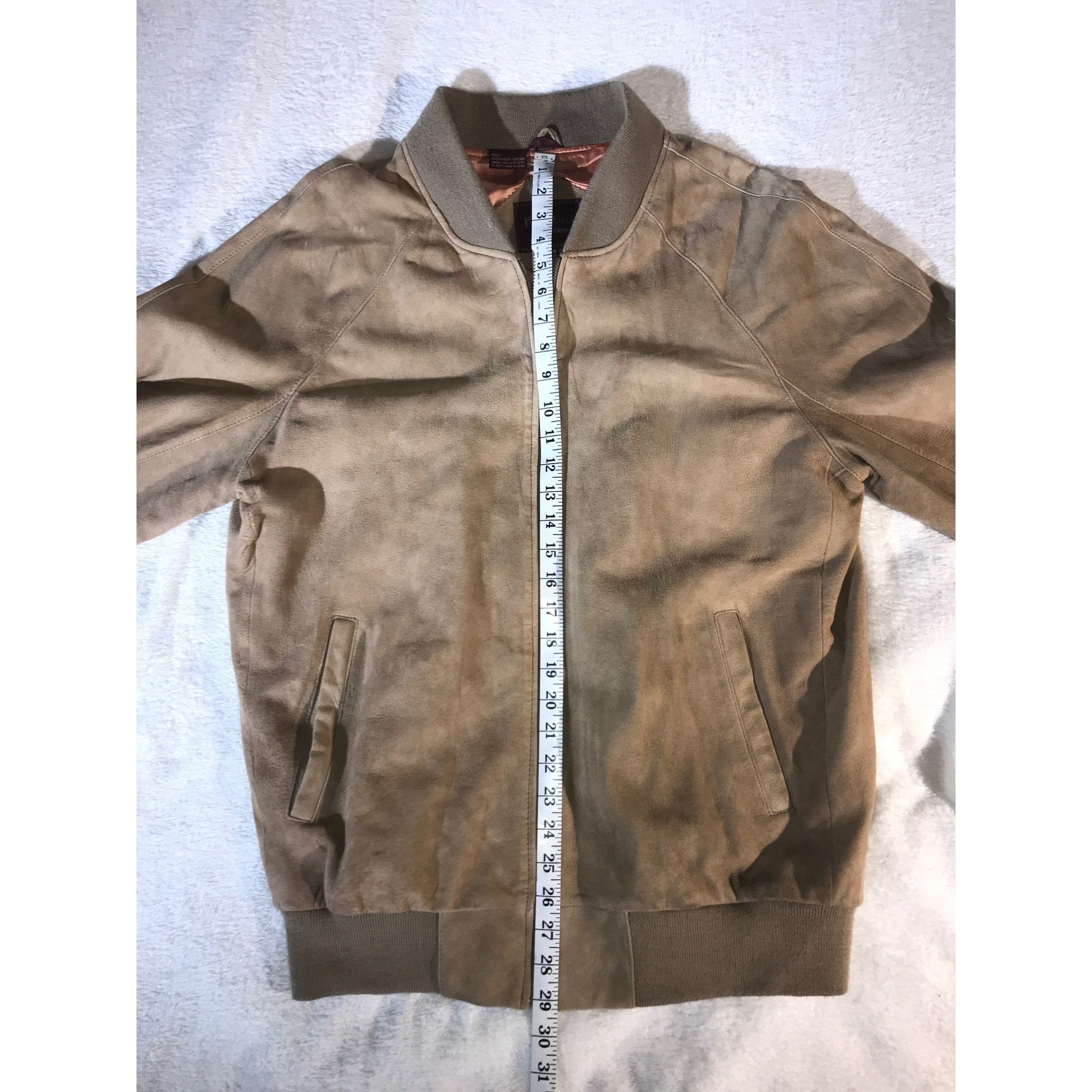Vintage Jos. A Bank Men's Vintage Beige Suede Full Zip Bomber Jacket Size US L / EU 52-54 / 3 - 4 Thumbnail