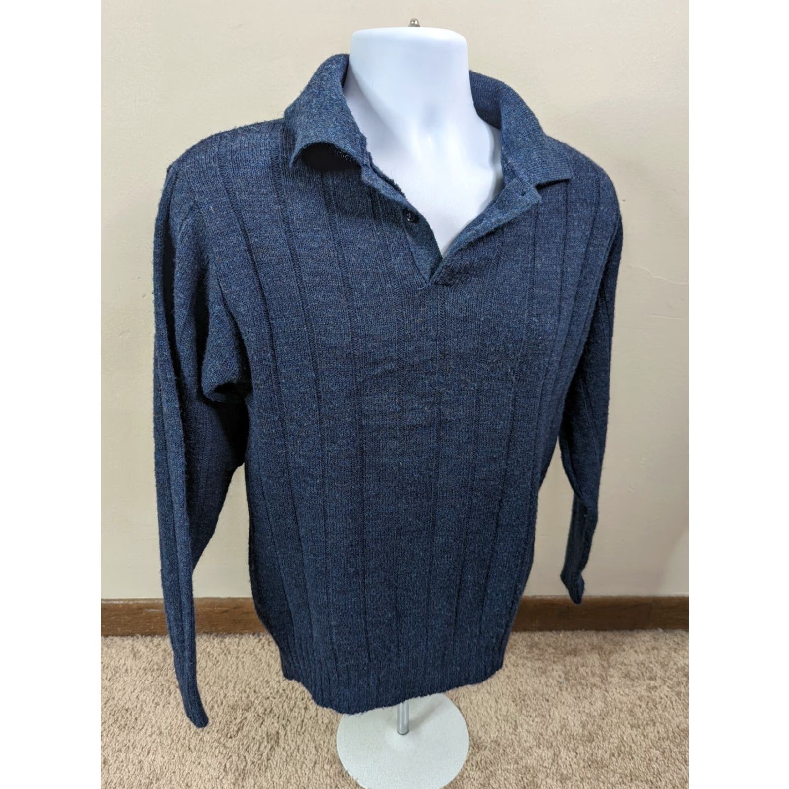Vintage VINTAGE JC Penny The Mens Shop Blue Collared Wool Sweater Henley M Pullover Knit S4C Mens Size US M / EU 48-50 / 2 - 4 Thumbnail