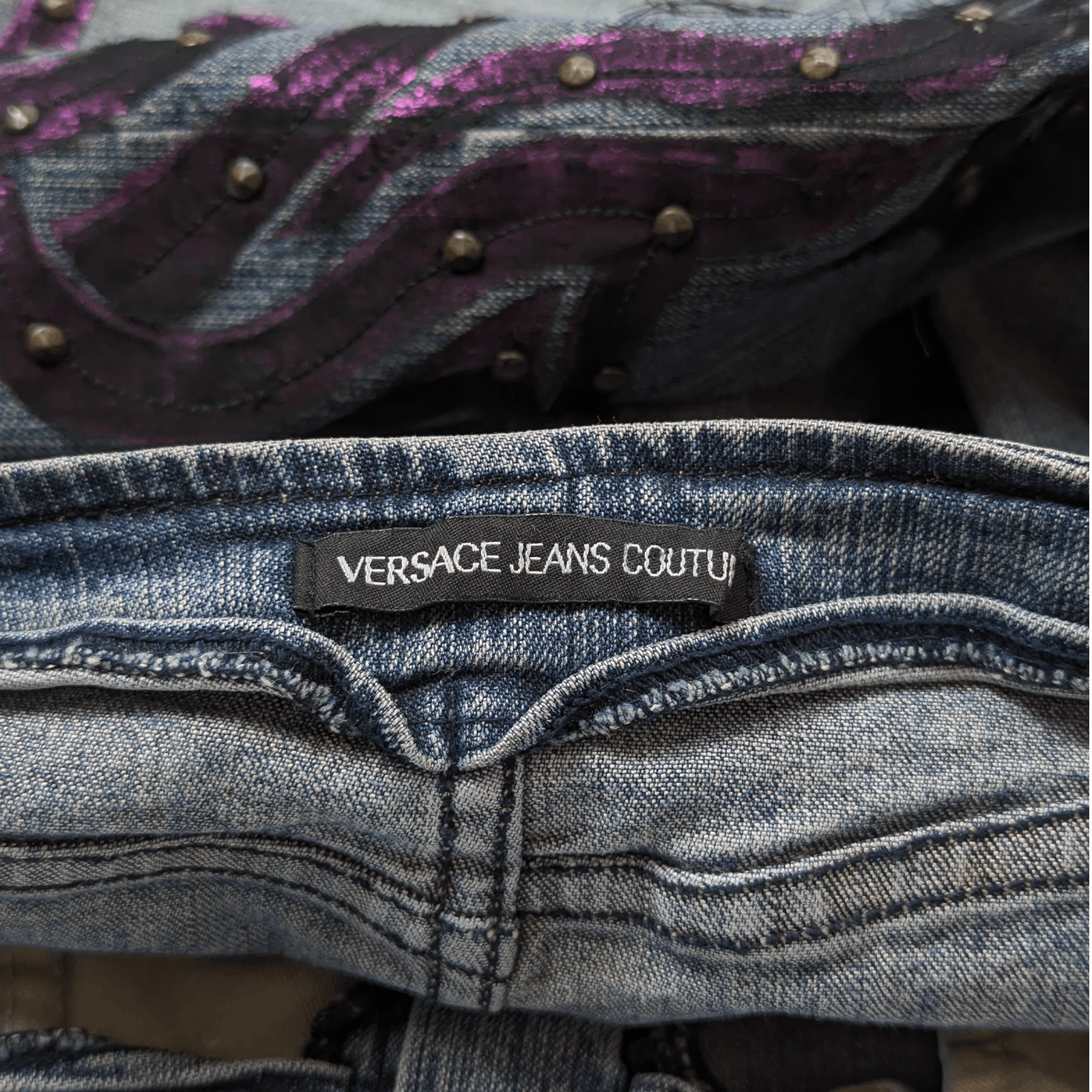 Versace Jeans Couture Versace Y2K Rhinestone Tribal Vintage 00s Denim Skirt 28/S-M Size 28" / US 6 / IT 42 - 6 Thumbnail
