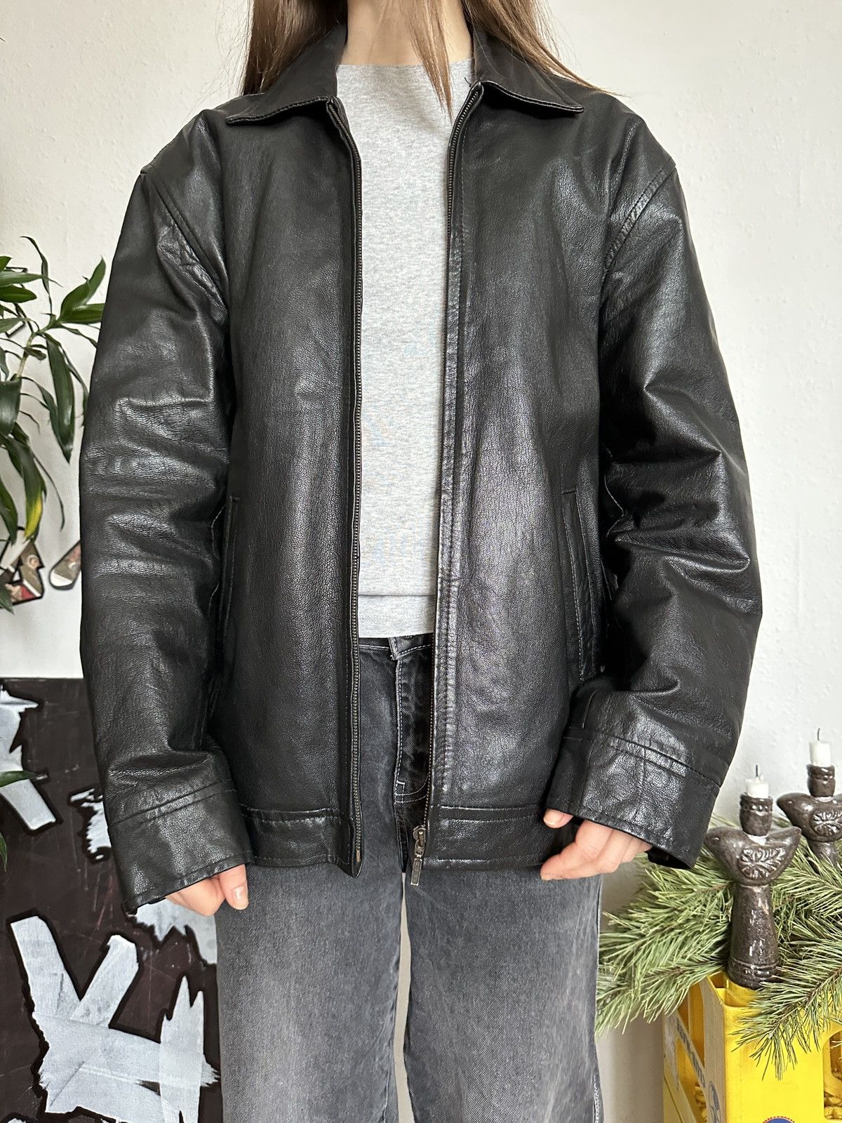 Genuine Leather × Vintage Y2K Real Leather Grunge Oversized Jacket 90s Size US L / EU 52-54 / 3 - 5 Thumbnail
