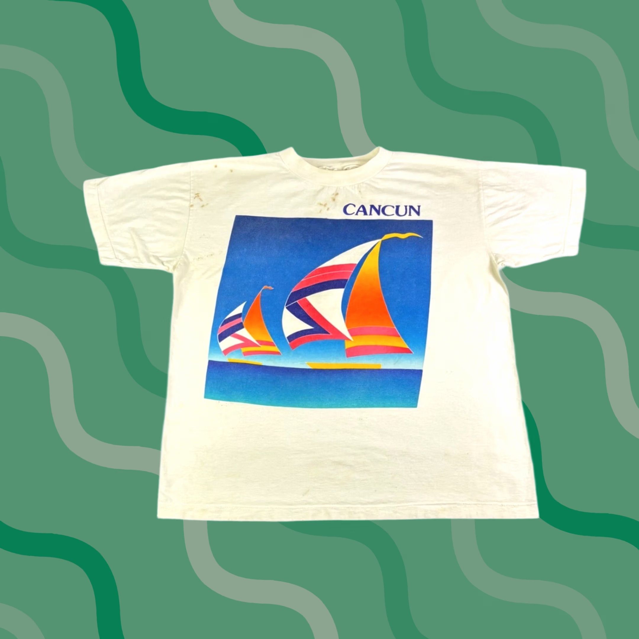 Vintage VINTAGE Peer by Peter Mussfeldt Cancun Sailboat Graphic T-Shirt Cream Large Men Short Sleeve 1990s Sportswear Graphic Tee Size US L / EU 52-54 / 3 - 1 Thumbnail