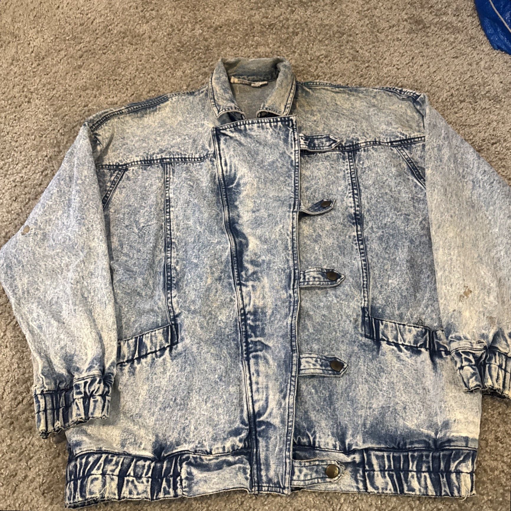 J Brand VINTAGE 80s Acid Wash Full Zip Cross Latch Button Upper Class Petites Brand S Jacket Blue Women's Biker 80s Theme, Cotton, Petite S, Women Size S / US 4 / IT 40 - 3 Thumbnail