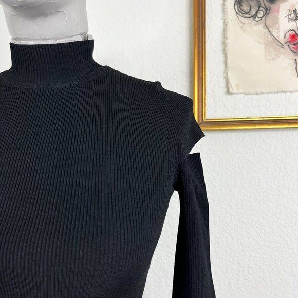 Helmut Lang Ribbed Slash Shoulder Sleeve Mock Neck Top