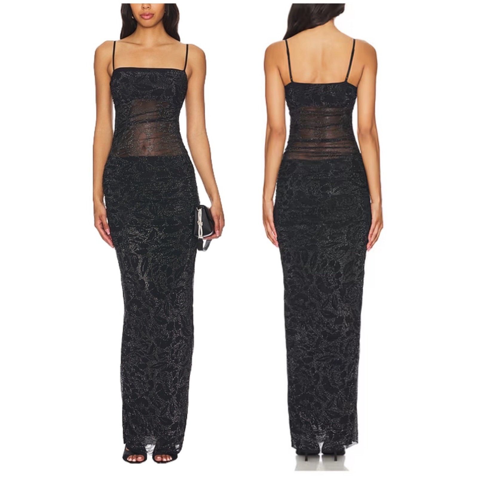 Anthropologie AFRM Jennan Rhinestone Illusion Maxi Dress Black Size M Size M / US 6-8 / IT 42-44 - 1 Thumbnail