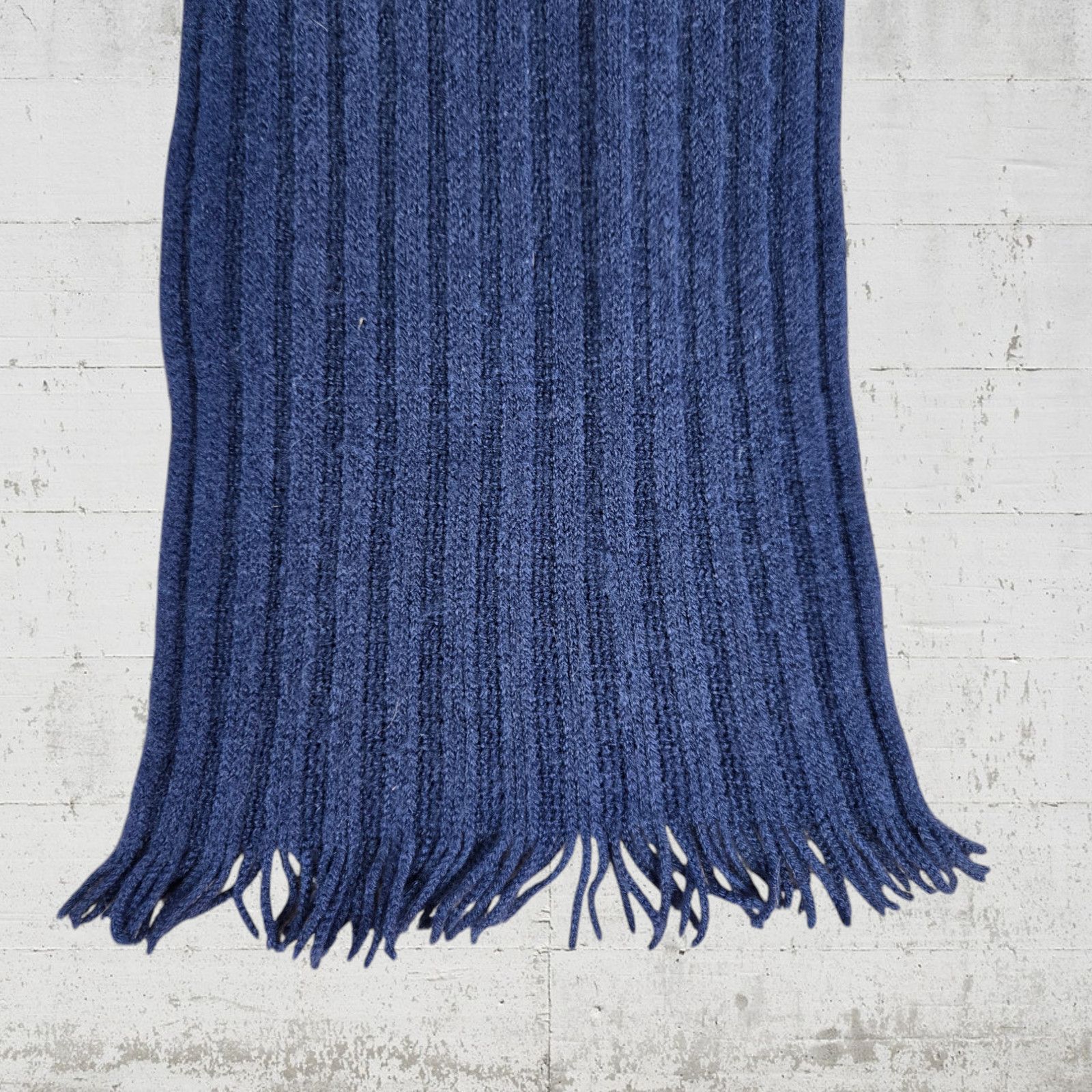 Other Navy Blue Ribbed Knit Fringe Soft Scarf OSFM Size ONE SIZE - 3 Thumbnail