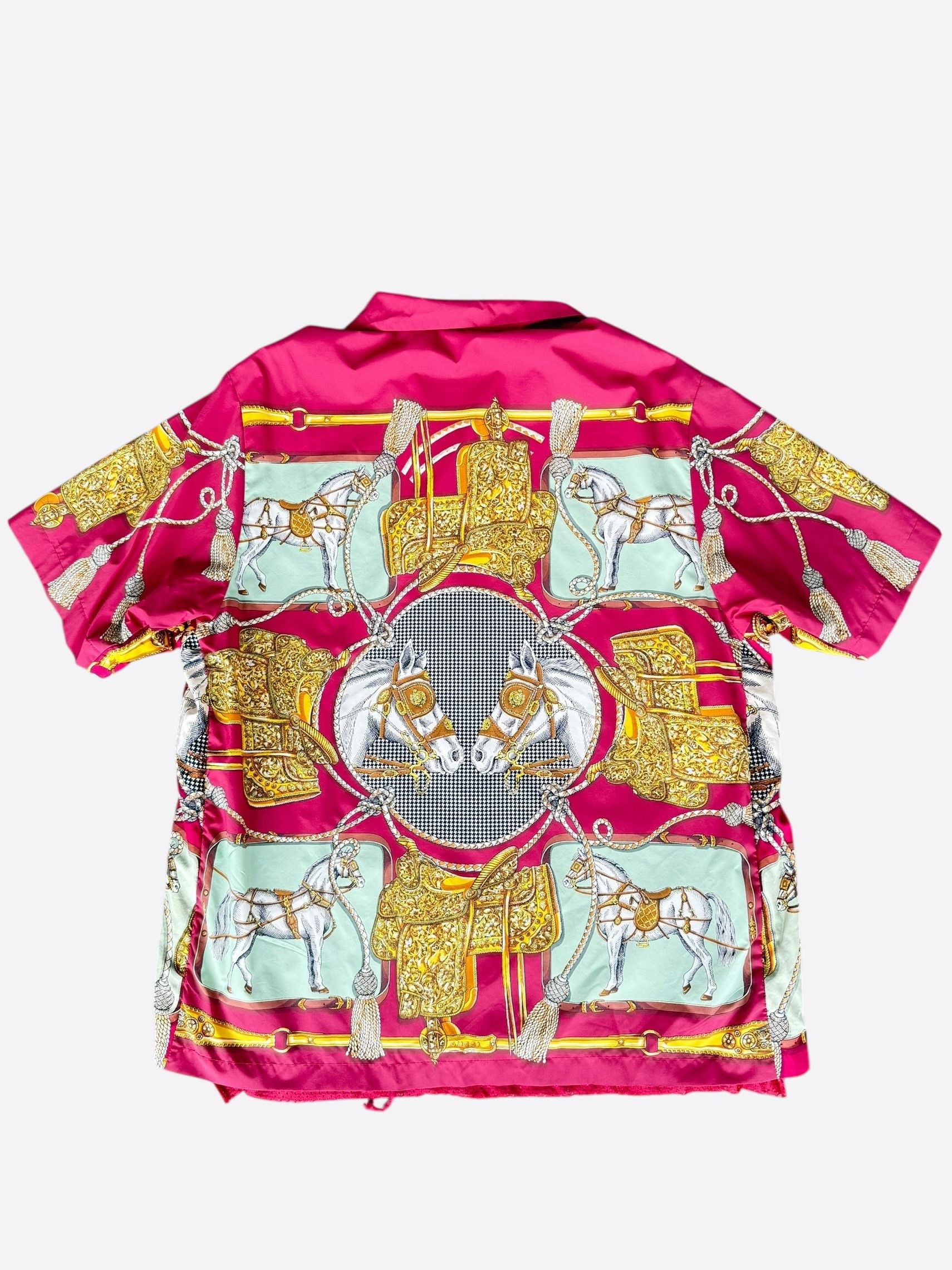 Gucci Gucci Pink & Multicolor Equestrian Graphic Button Up Shirt Size US XXL / EU 58 / 5 - 2 Thumbnail