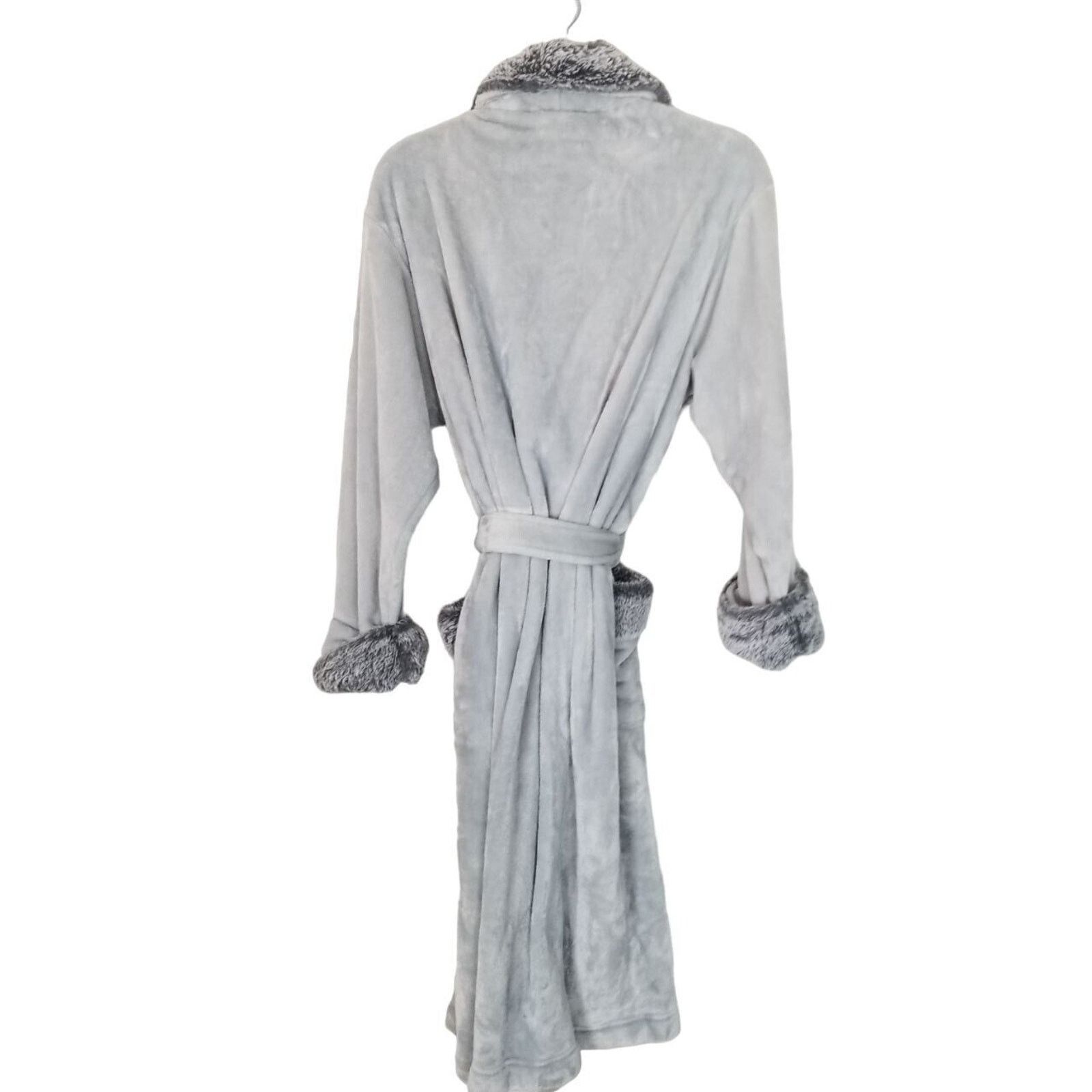 Market World Market Womens Bath Robe OS Gray Comfy Cozy Faux Fur Size ONE SIZE - 7 Thumbnail