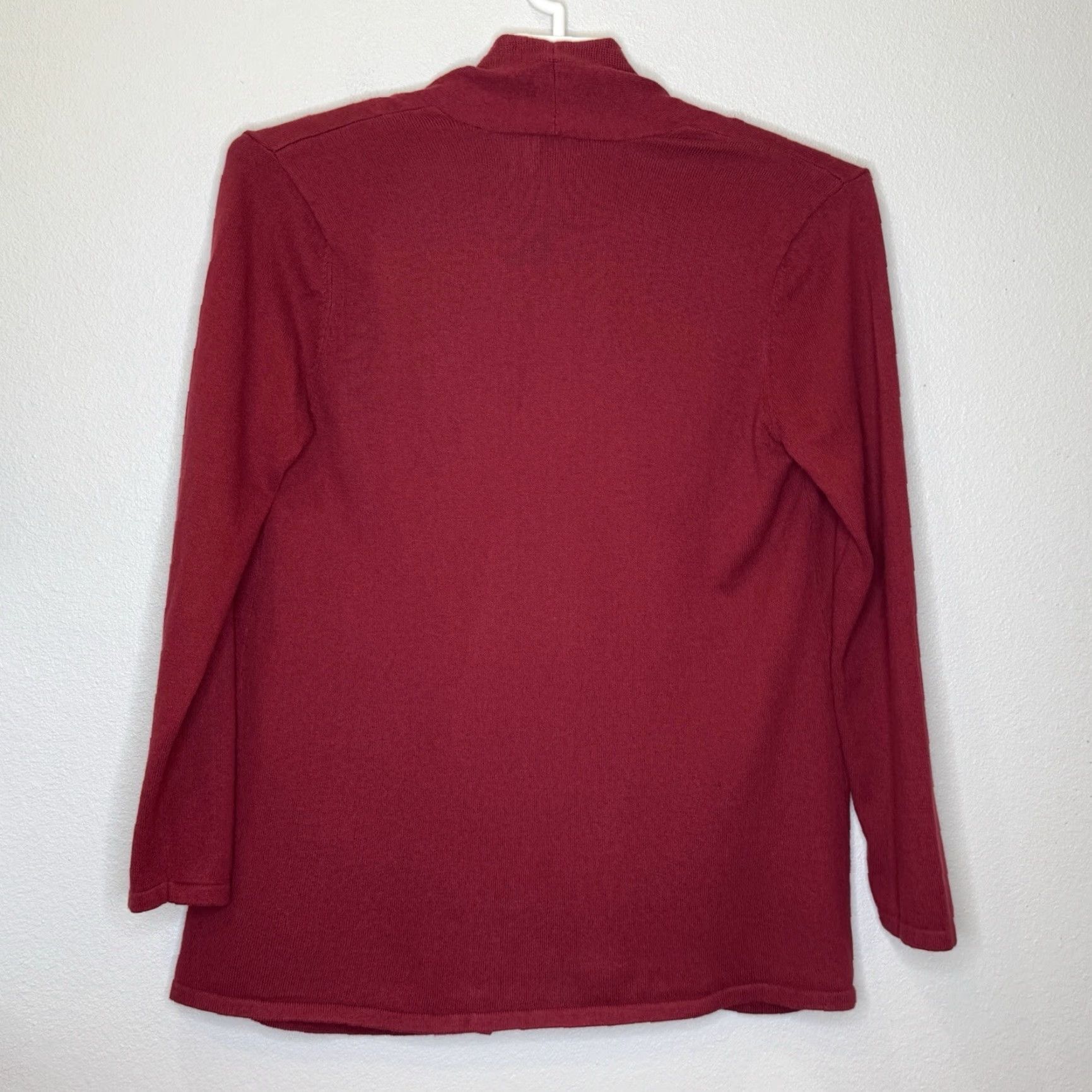 J. Jill J.Jill Sweater Cardigan Open Front Long Sleeve Womens Size M Red Black Print Knit Cashmere Cotton Nylon Lightweight Size M / US 6-8 / IT 42-44 - 3 Thumbnail