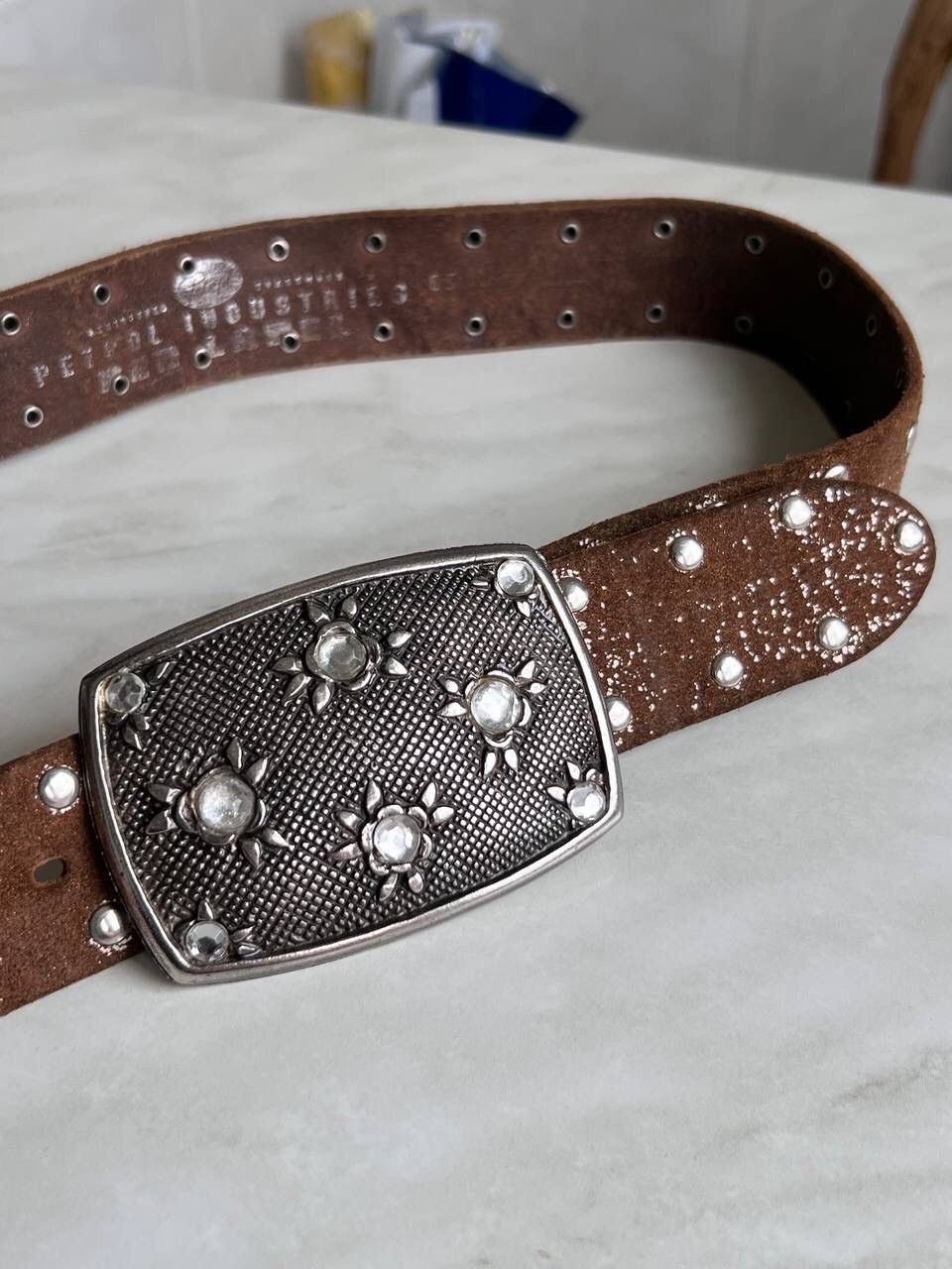 Japanese Brand × Vintage Rare Brown Japan Style leather y2k studded silver belt 90s Size ONE SIZE - 5 Thumbnail