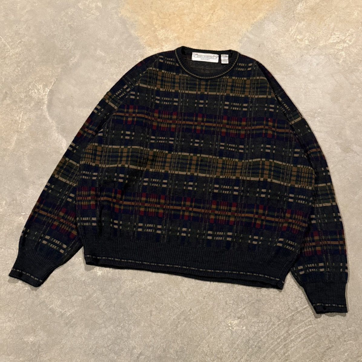 Vintage Vintage 1980s Italian Wool Plaid Geometric Knit Sweater Size US XL / EU 56 / 4 - 2 Thumbnail
