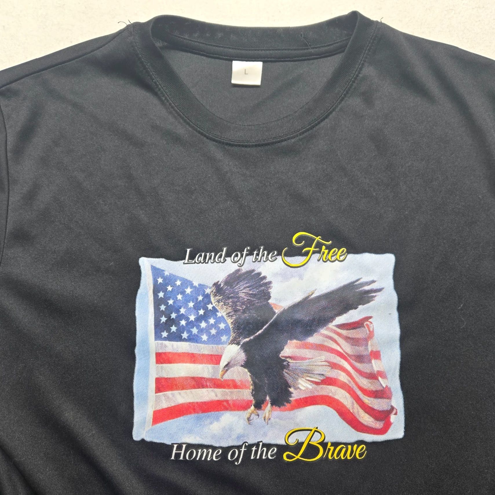Vintage America Flag USA Patriotic 4th July Black Tee T-Shirt Short Sleeve Mens L Large Shirt Size US L / EU 52-54 / 3 - 2 Thumbnail