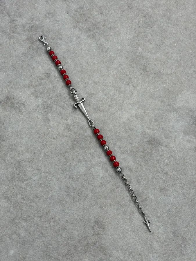 Vintage 2000s Cesare Paciotti Dagger Red Pearls Silver Bracelet Size ONE SIZE - 5 Thumbnail