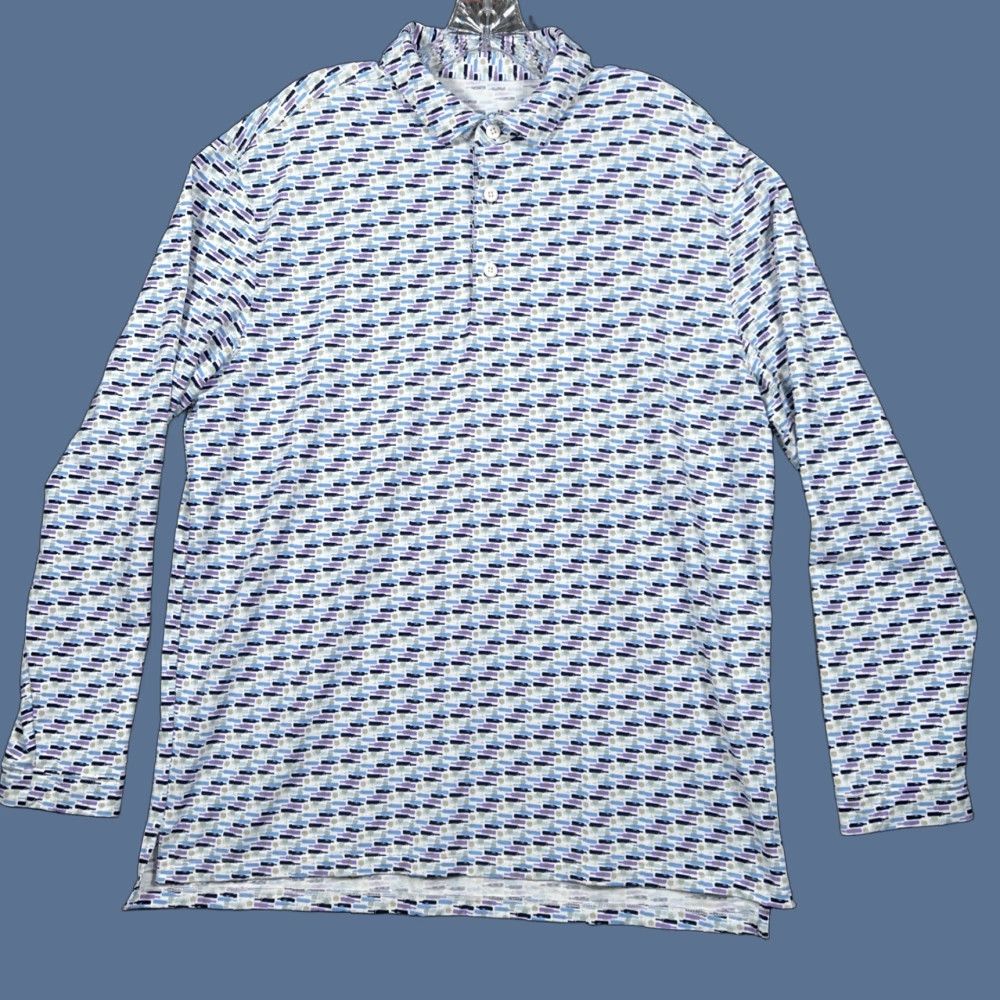 Vintage IBKUL Golf Polo Shirt Mens L White Long Sleeve UPF 50 Quick Dry Breathable Graphic Print Size US L / EU 52-54 / 3 - 1 Thumbnail