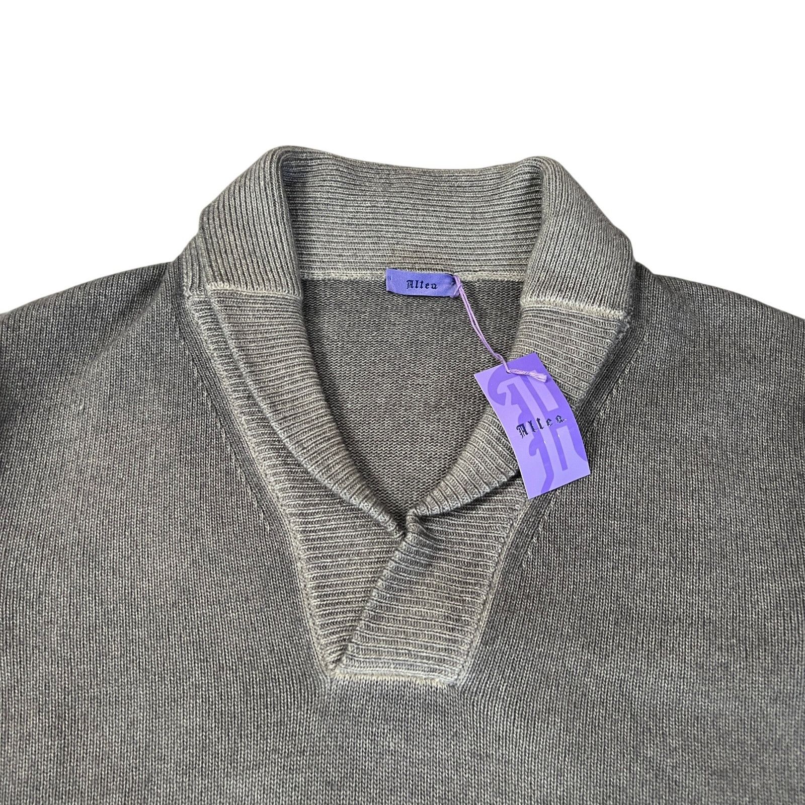 Altea Altea Wool Cashmere Shawl Collar V-Neck Sweater Gray Italy Size US XL / EU 56 / 4 - 4 Thumbnail