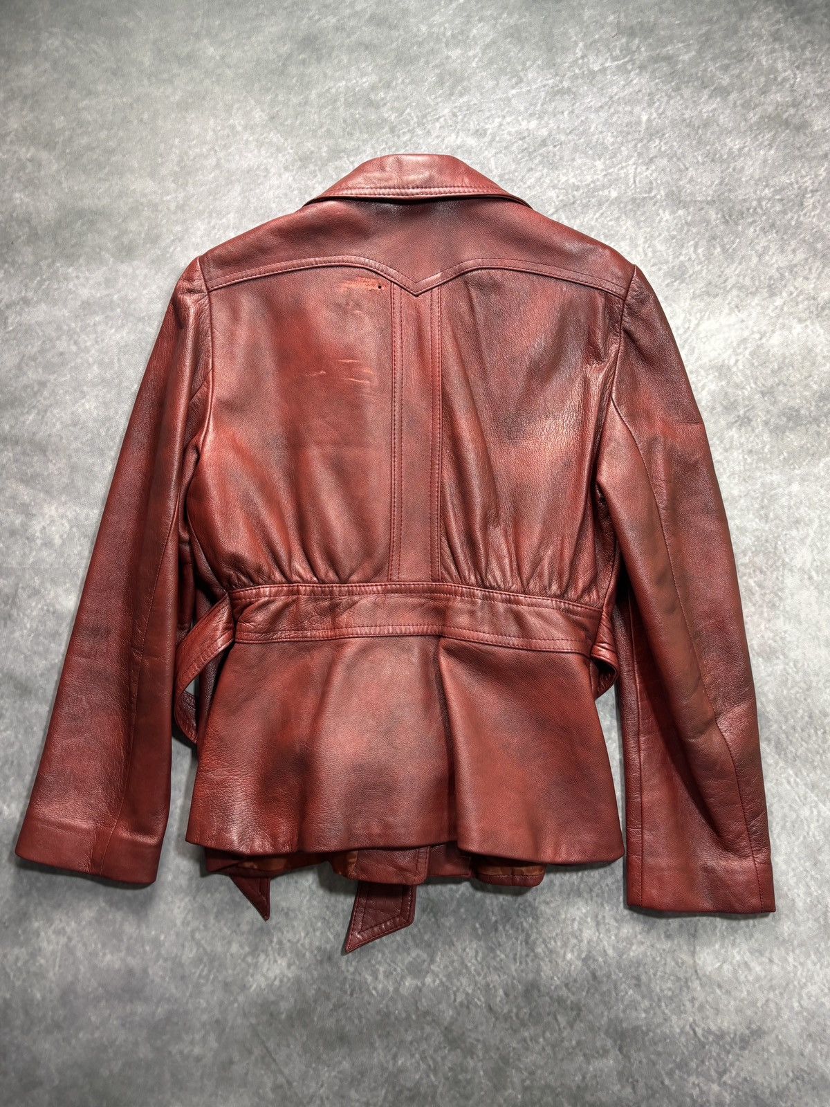 Vintage 70s Vintage Leather Jacket Belted Cropped Red Olympic Womens Size XXL / US 16-18 / IT 52-54 - 9 Thumbnail