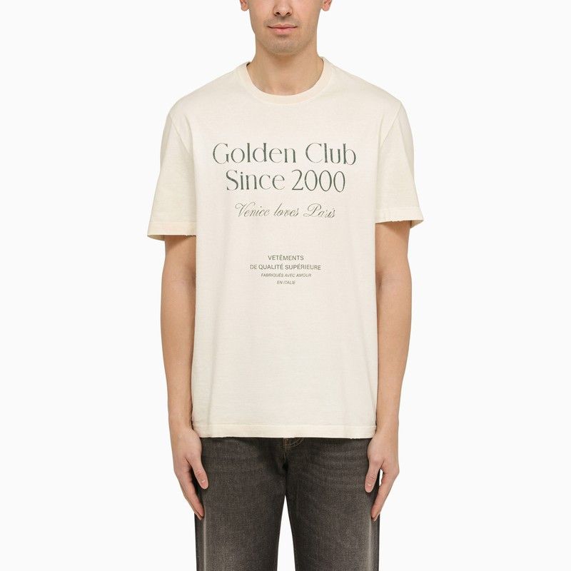 image of Golden Goose White Cotton T-Shirt With Logo Print, Men's (Size Small)
