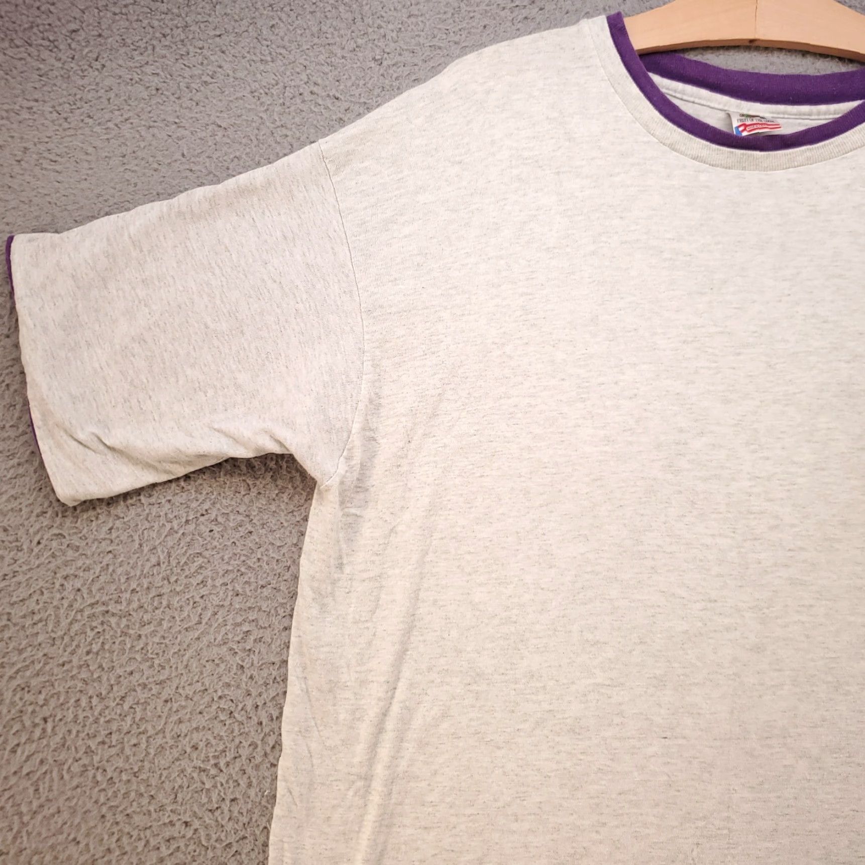 Fruit Of The Loom VINTAGE Fruit Of The Loom Shirt Mens XL Gray Purple Cuff 90s Skater Ringer USA Shirt XL Gray 80s 90s Grunge Mens Size US XL / EU 56 / 4 - 5 Thumbnail