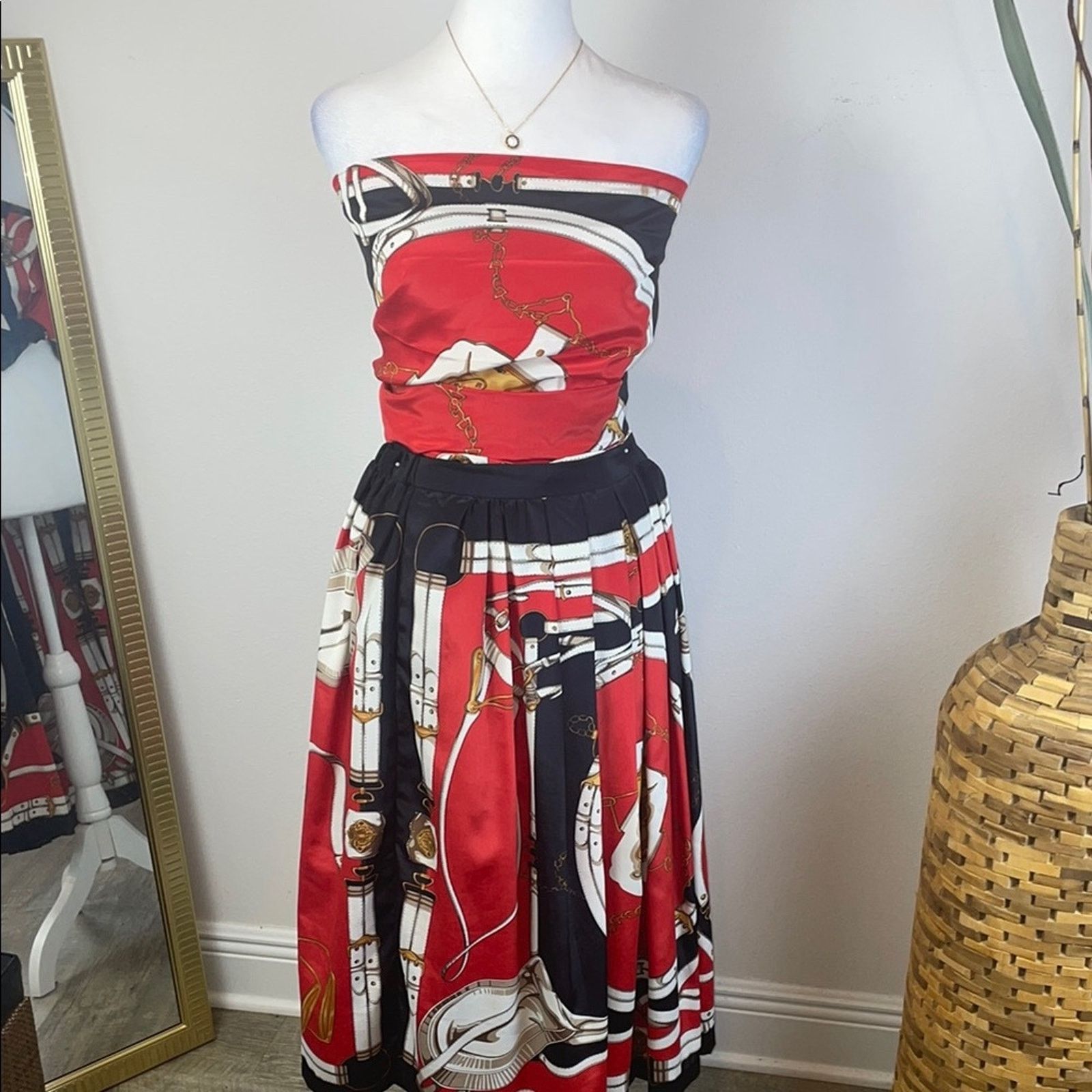 Other Vintage Anthony Sicari Equestrian Scarf Matching Skirt Set Size 32" / US 10 / IT 46 - 1 Thumbnail