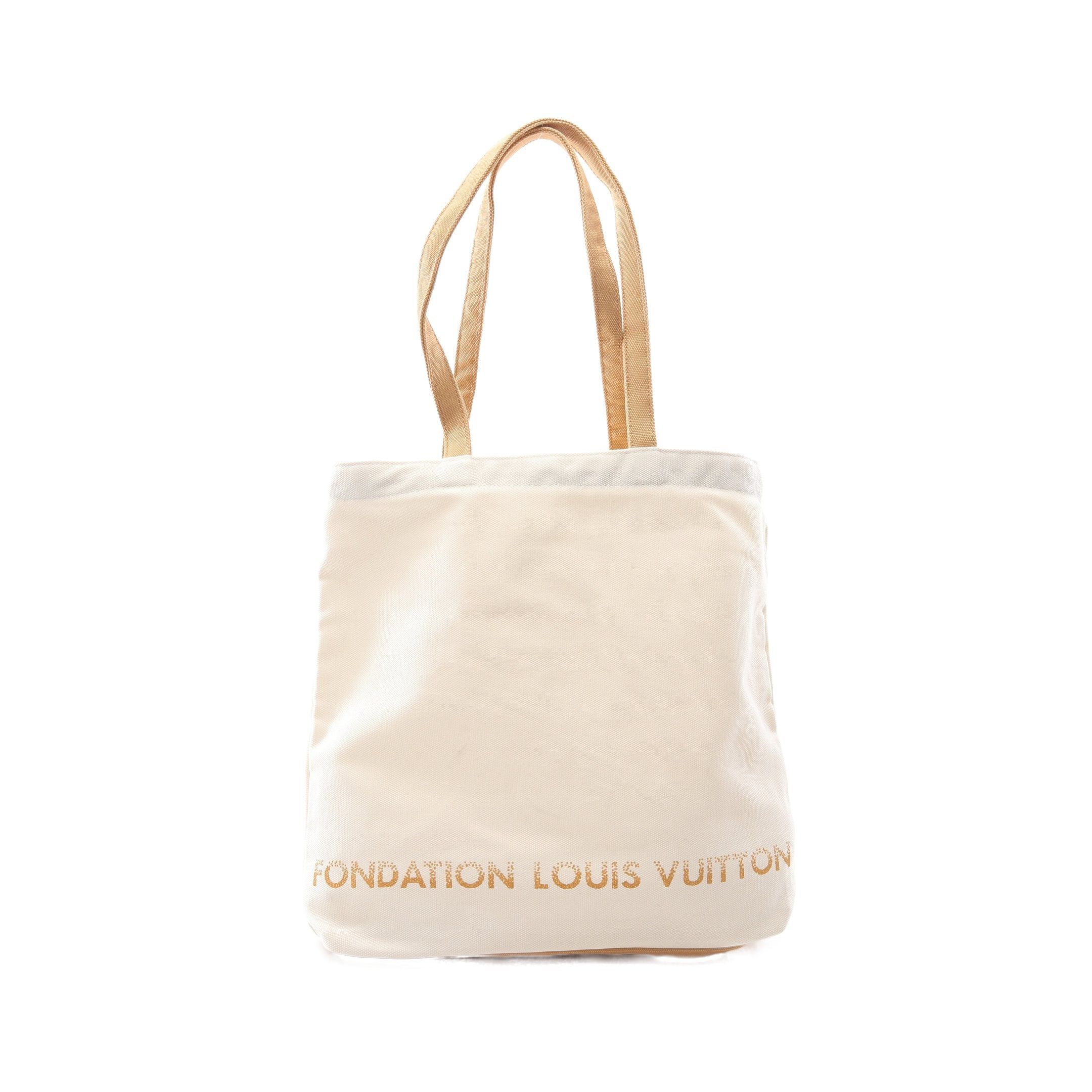 Louis Vuitton Foundation Shoulder Bag Tote Canvas White Light Brown