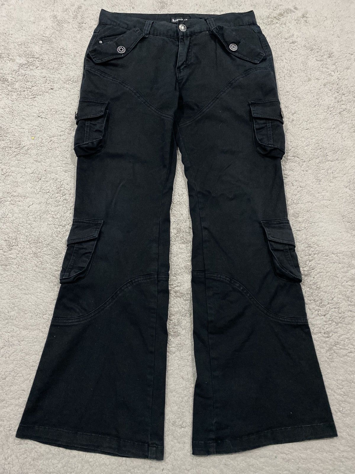 Japanese Brand LowBox Black Cargo Multipocket Flared Pants LGB Style Size US 32 / EU 48 - 2 Thumbnail