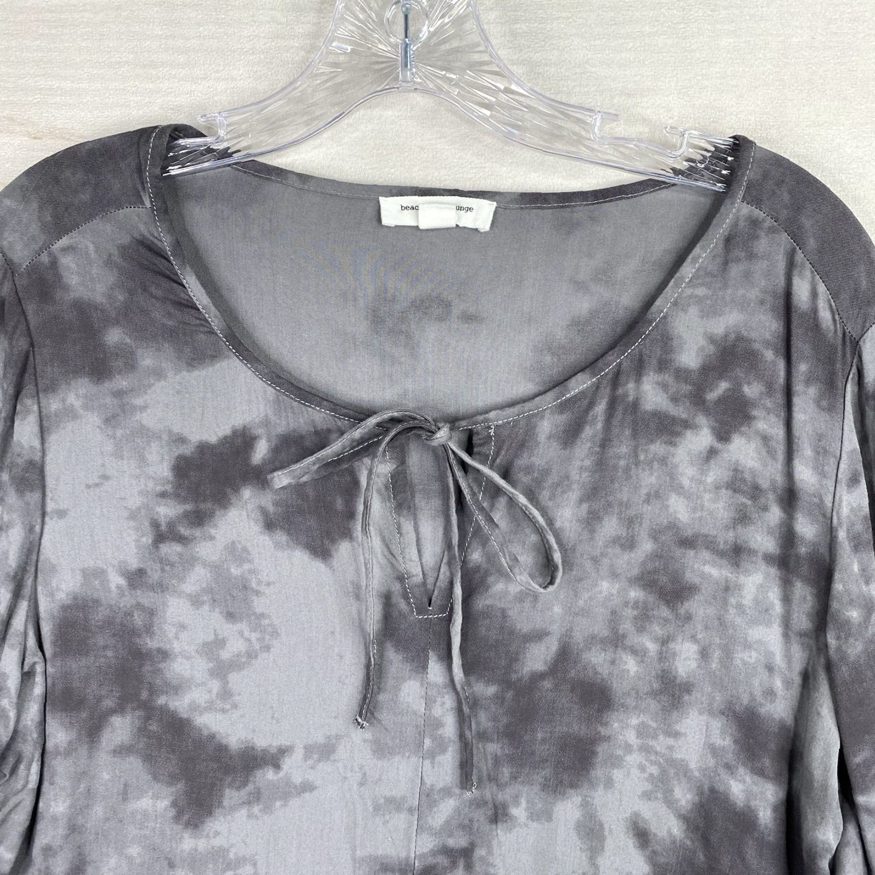 Vintage Beach Lunch Lounge Blouse Womens L Top Gray Tie Dye Ruffle Tie Neck Long Sleeve Size L / US 10 / IT 46 - 2 Thumbnail