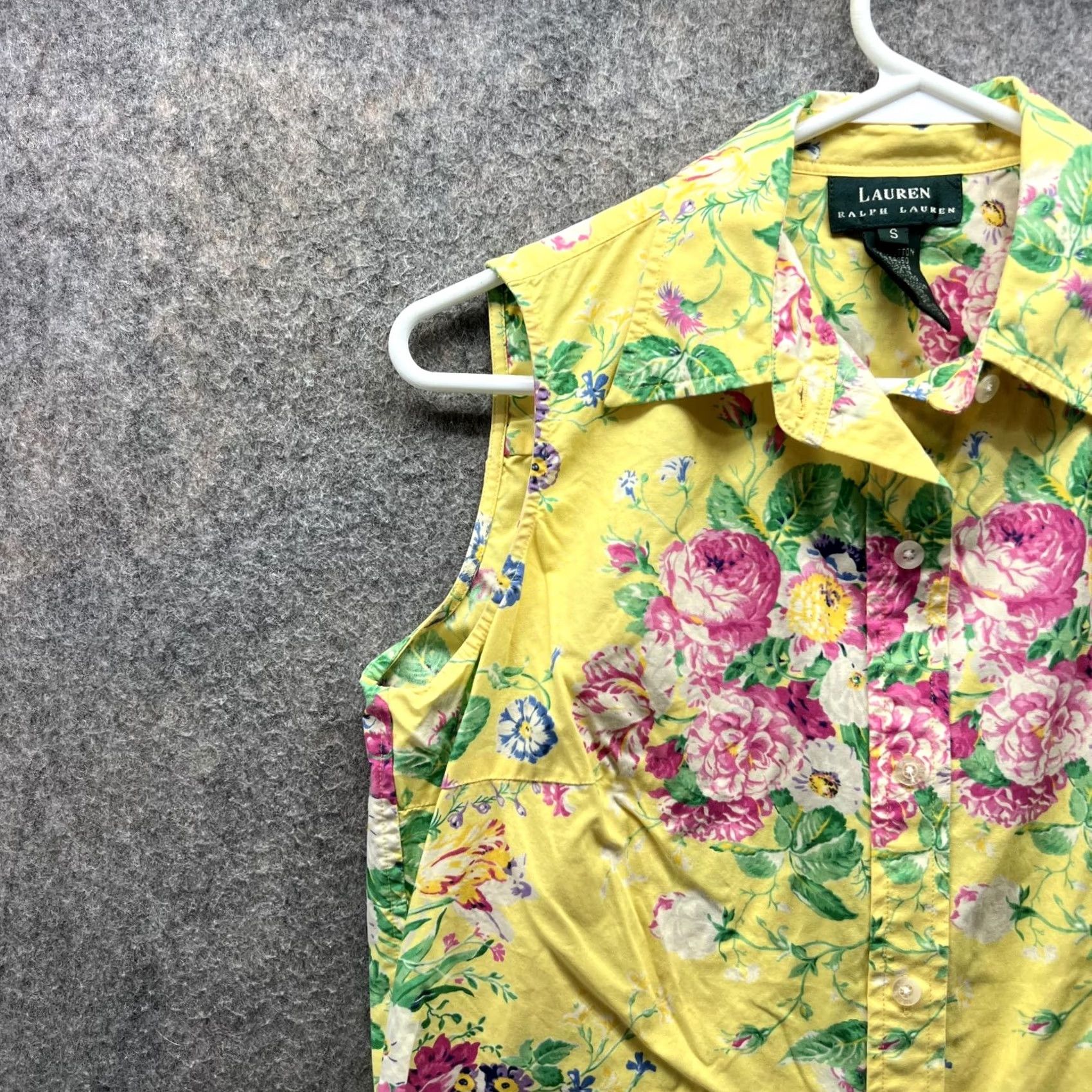Ralph Lauren VINTAGE Lauren Ralph Lauren Shirt Women Small Floral Yellow Casual Button Down Sleeveless Size S / US 4 / IT 40 - 3 Thumbnail