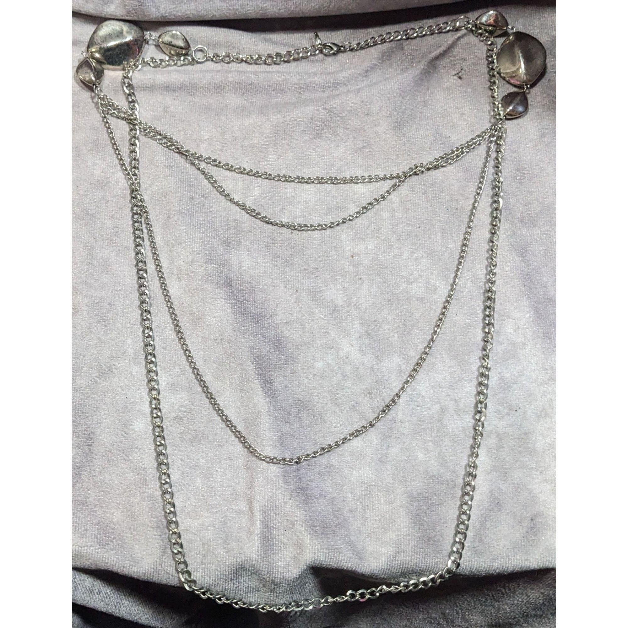 Other Layered Silver Tone Chain Necklace With Abstract Bead Accent Size ONE SIZE - 6 Thumbnail