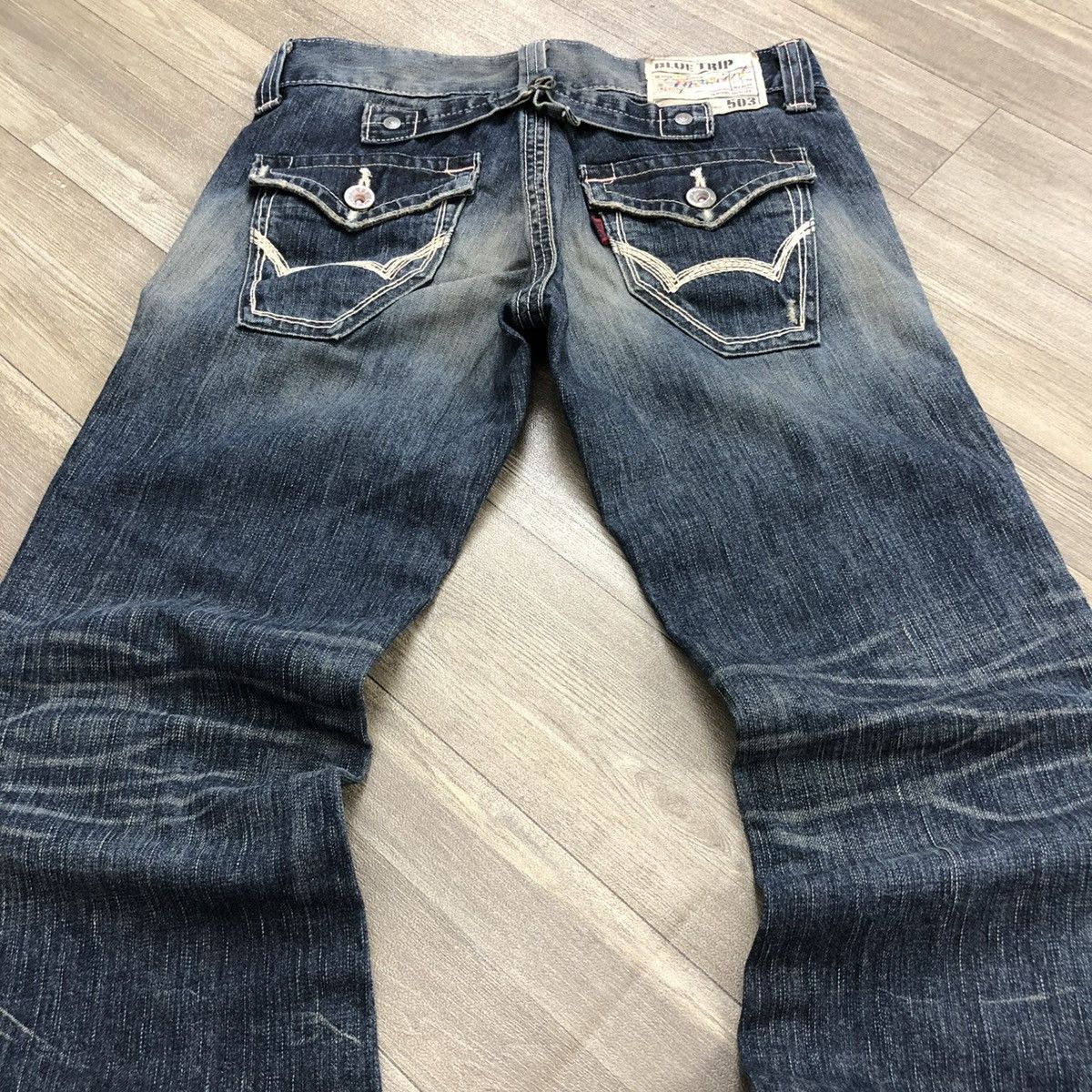 If Six Was Nine 🇯🇵 2000s Edwin 503 Faded Lgb Goa Buckle Back Flared Jeans Size US 28 / EU 44 - 20 Thumbnail