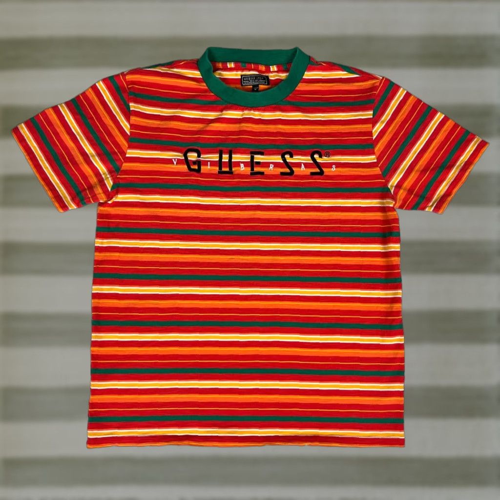 Guess GUESS Vibras T-Shirt Striped Embroidered Men’s M Short Sleeve Crew Neck Multicolor Cotton Size US M / EU 48-50 / 2 - 1 Thumbnail